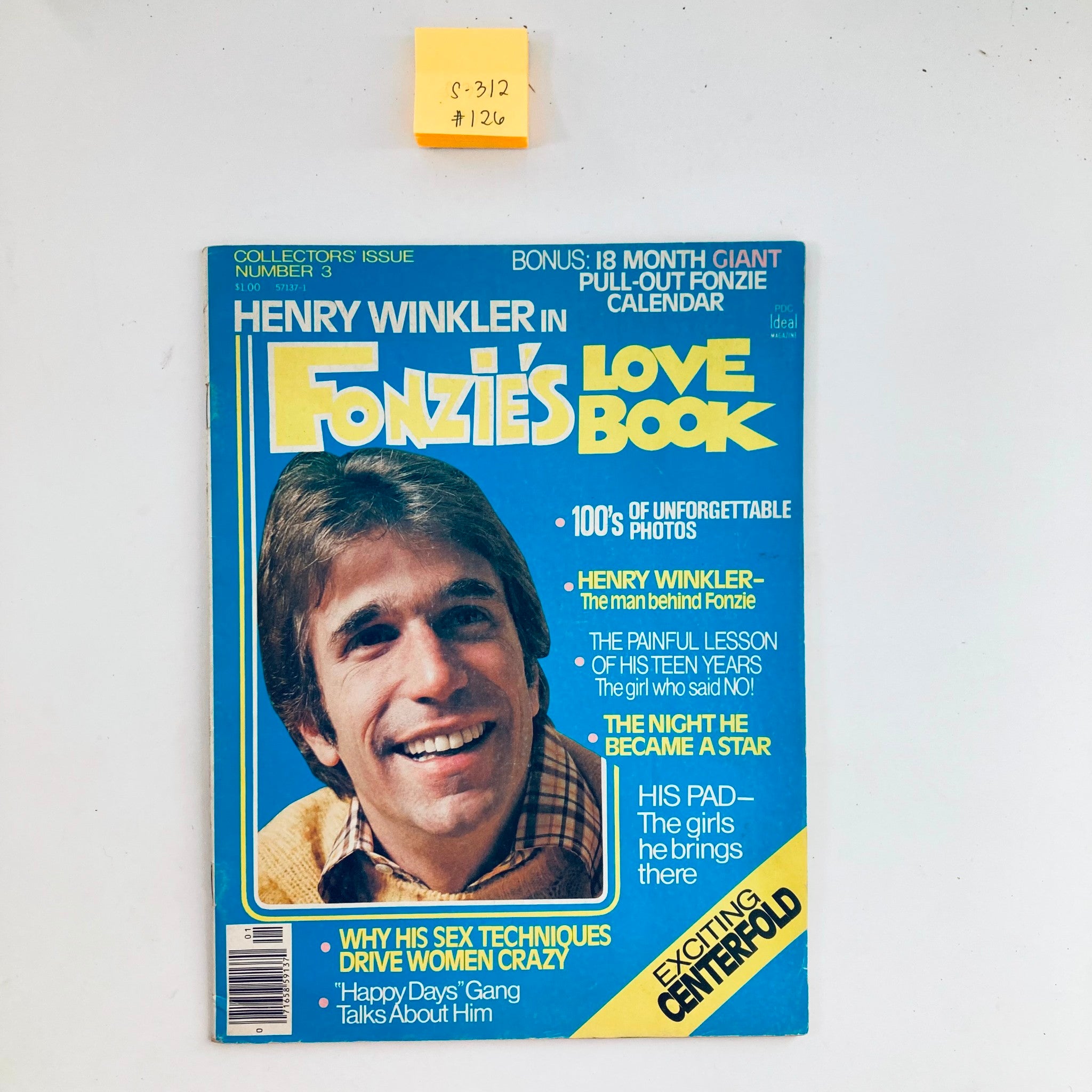 Cover of VTG Fonzie's Love Book Magazine August 1976 featuring Henry Winkler, showcasing colorful graphics and highlights of articles inside.