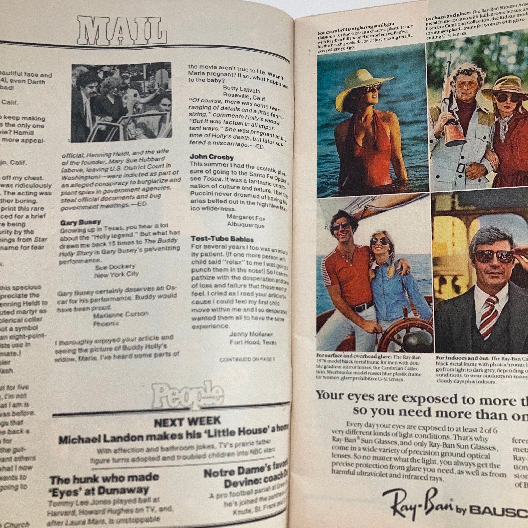 Inside pages of People Weekly Magazine September 4 1978, displaying mail section with letters and responses, alongside images related to popular culture topics of the era.