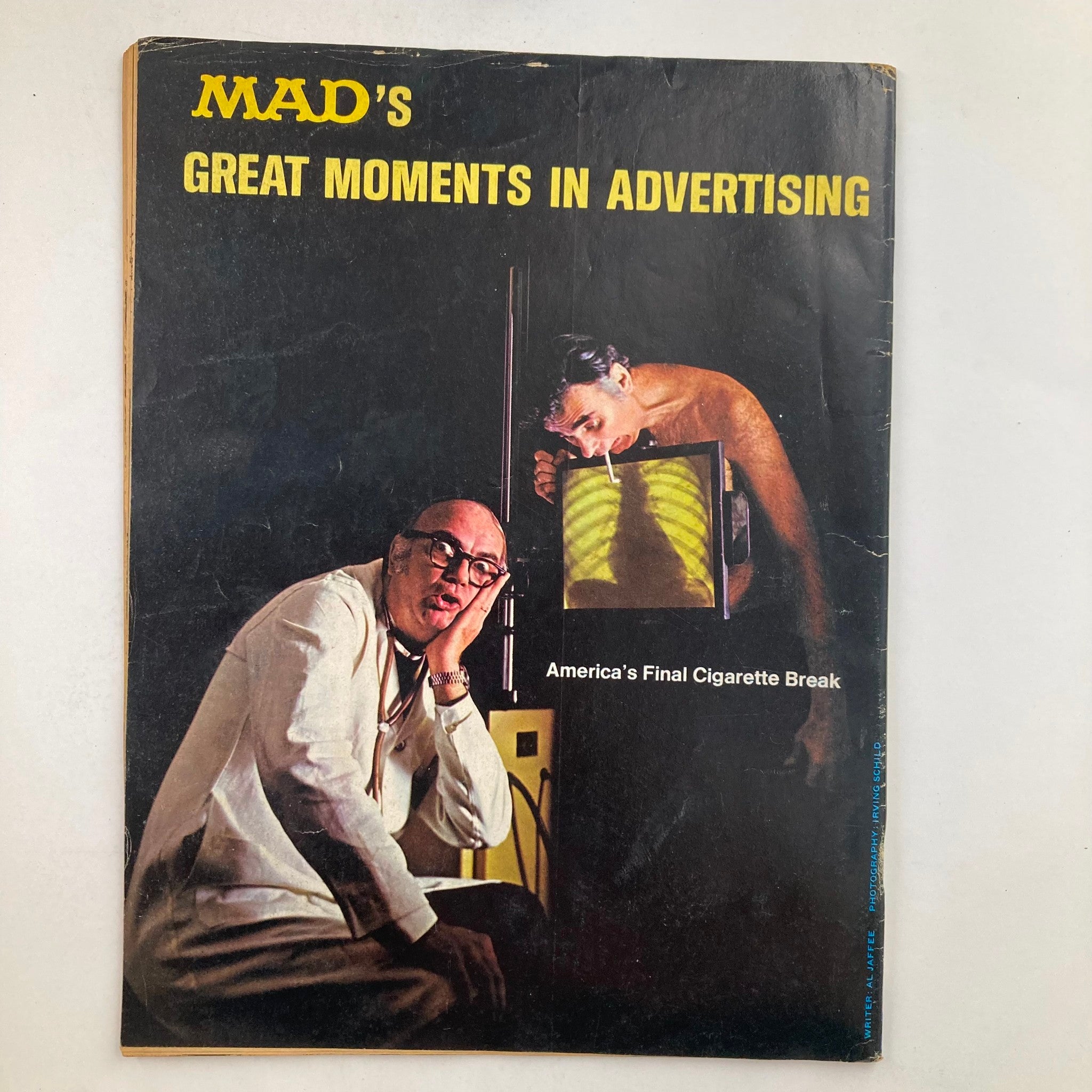 Cover of Mad Magazine October 1972 No. 154 featuring a humorous depiction related to advertising titled 'America's Final Cigarette Break', showcasing classic Mad Magazine art style and nostalgia.
