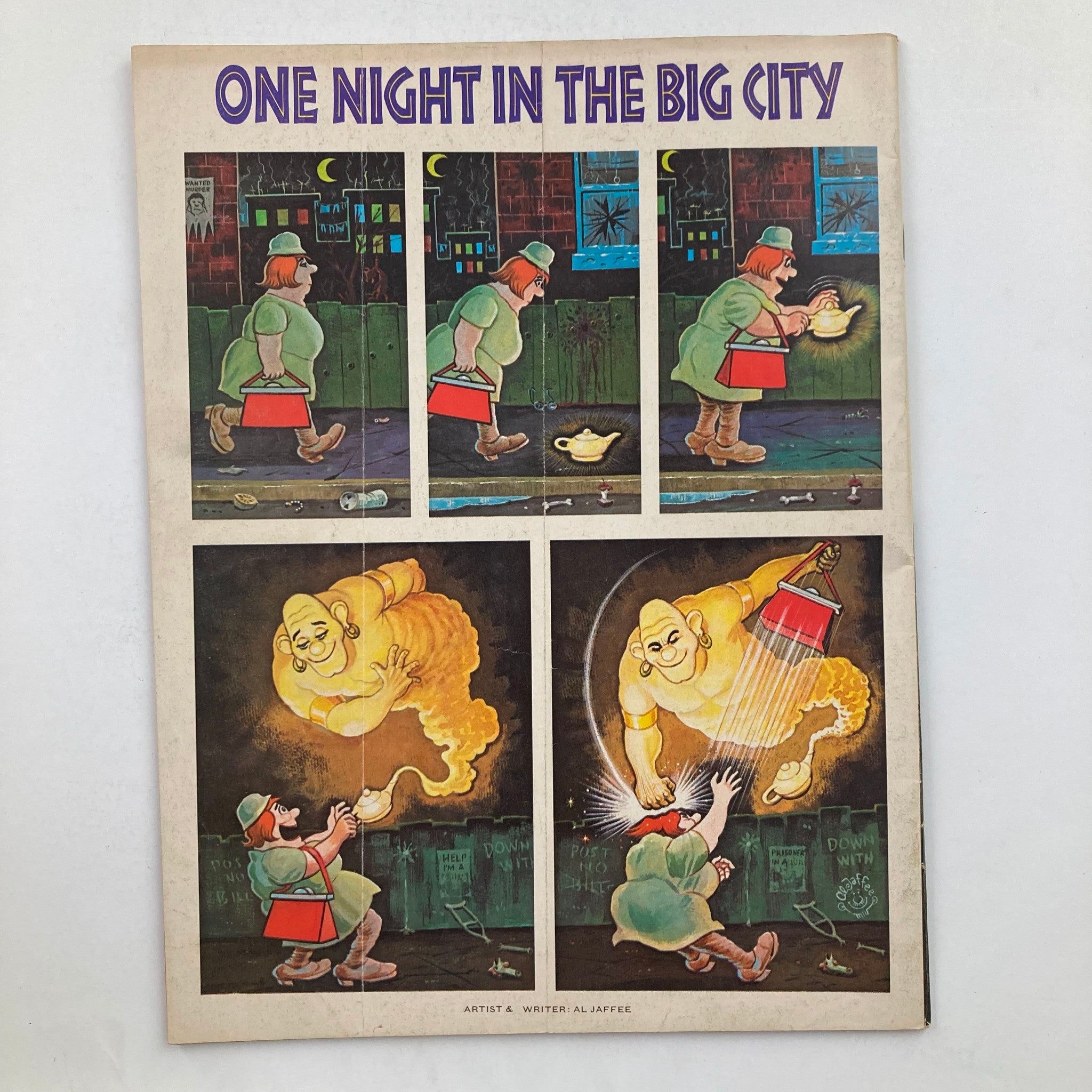 Comic strip titled 'One Night in the Big City' from Mad Magazine July 1977 No. 192, illustrating a whimsical story with colorful artwork.