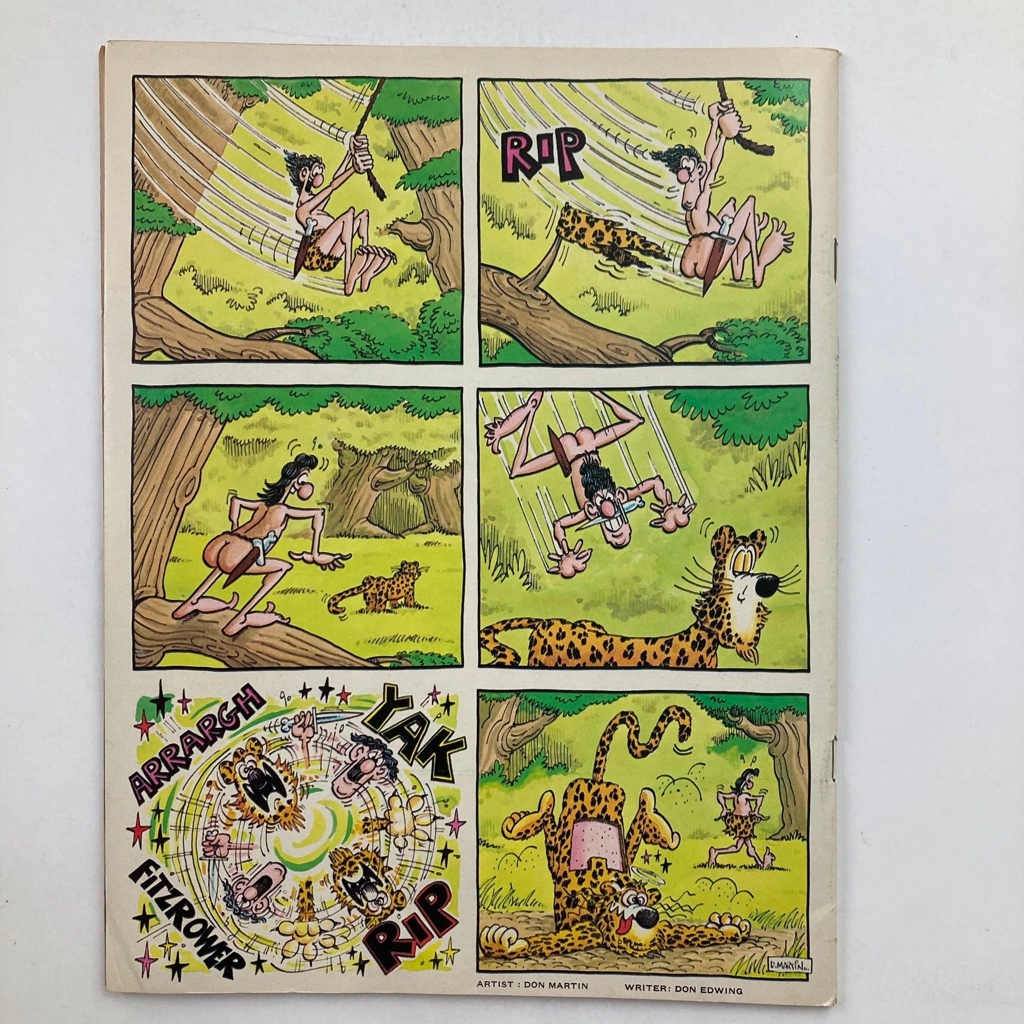 Comic strip in Mad Magazine December 1979 No. 211 illustrated by Don Martin, showcasing a humorous scene with prehistoric characters and playful antics, part of the magazine's classic humor.