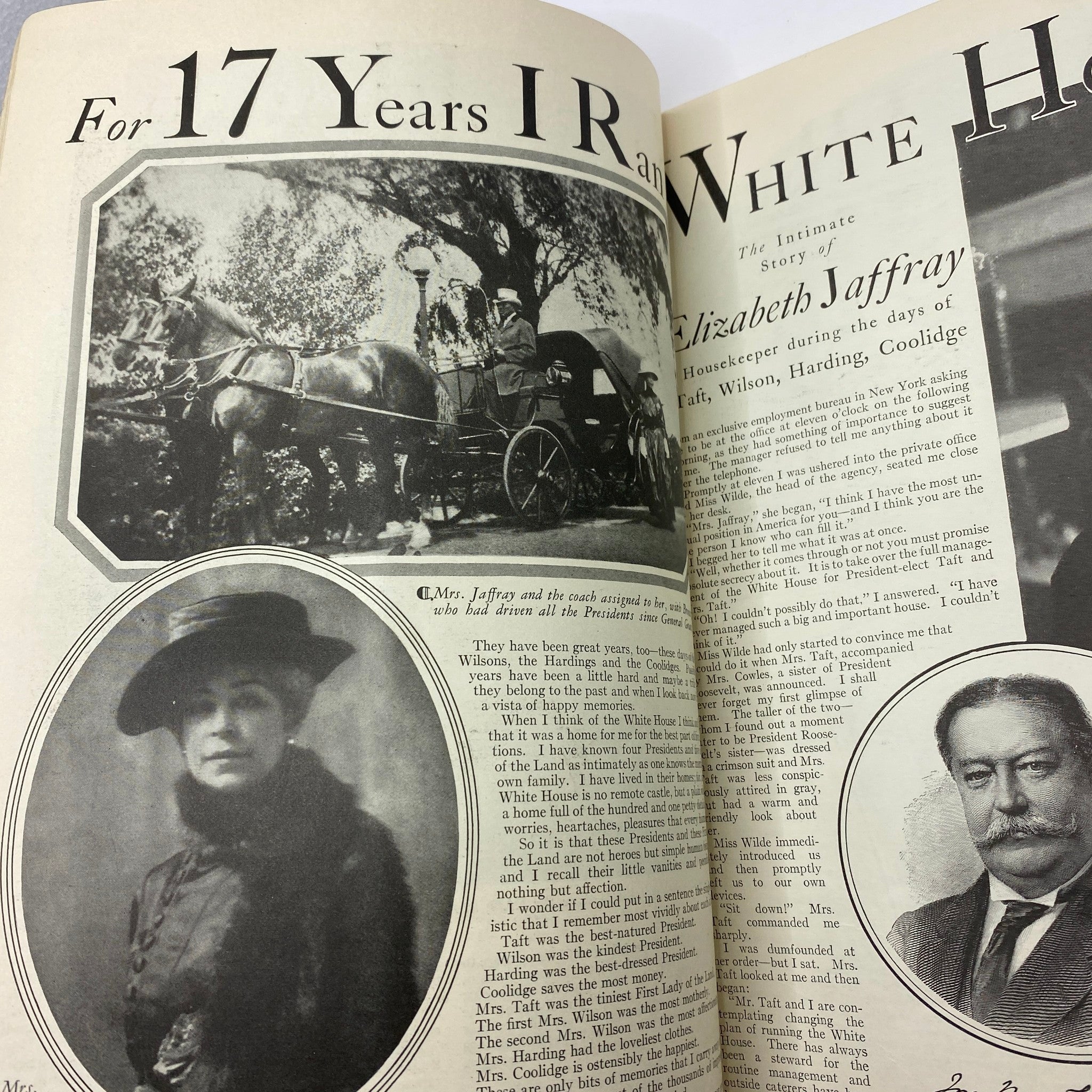 Continued feature on Elizabeth Jaffray in the Cosmopolitan Magazine December 1926, detailing her experiences and connections with the White House.