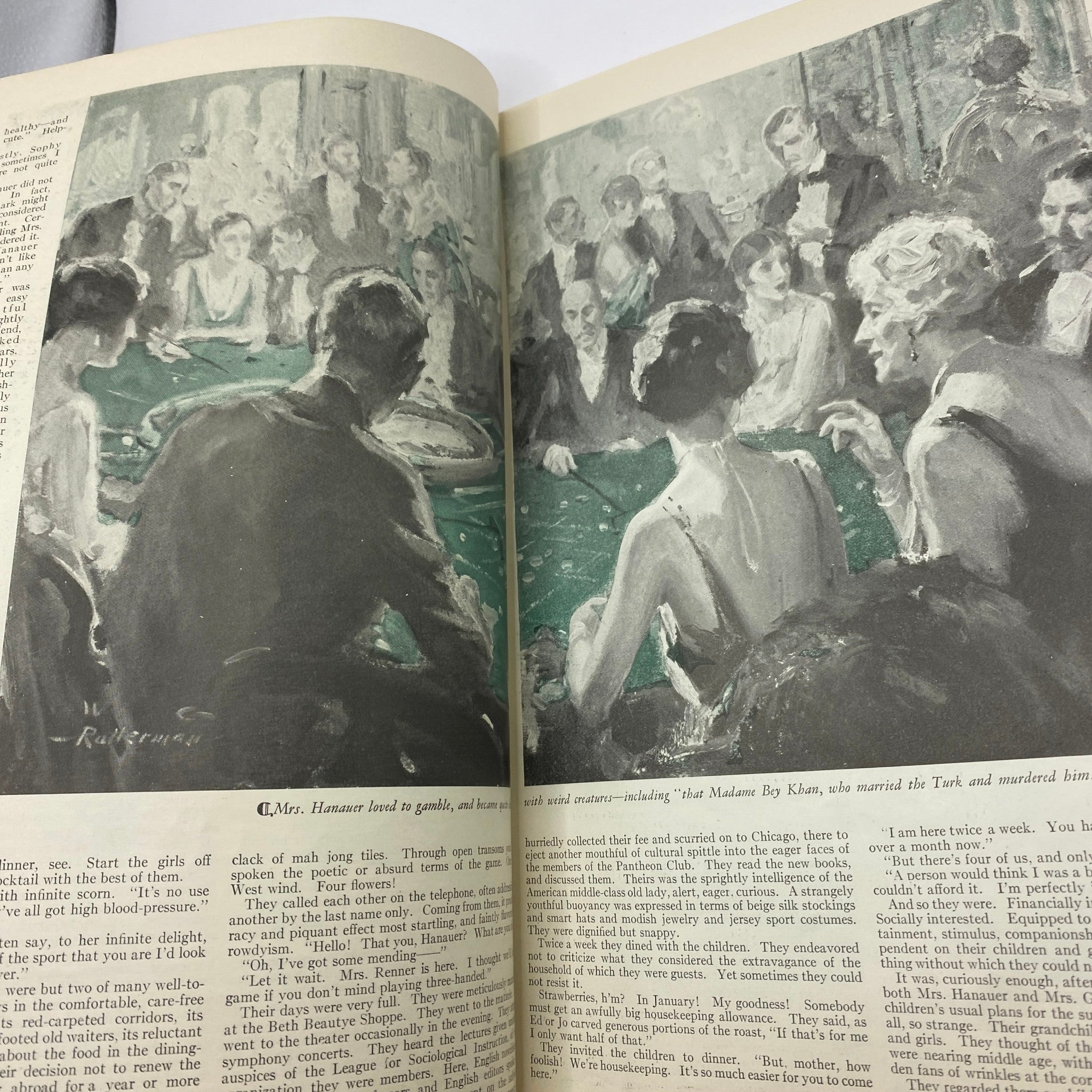 Artistic depiction of a social gathering featured in the Cosmopolitan Magazine December 1926, capturing the essence of the Jazz Age.