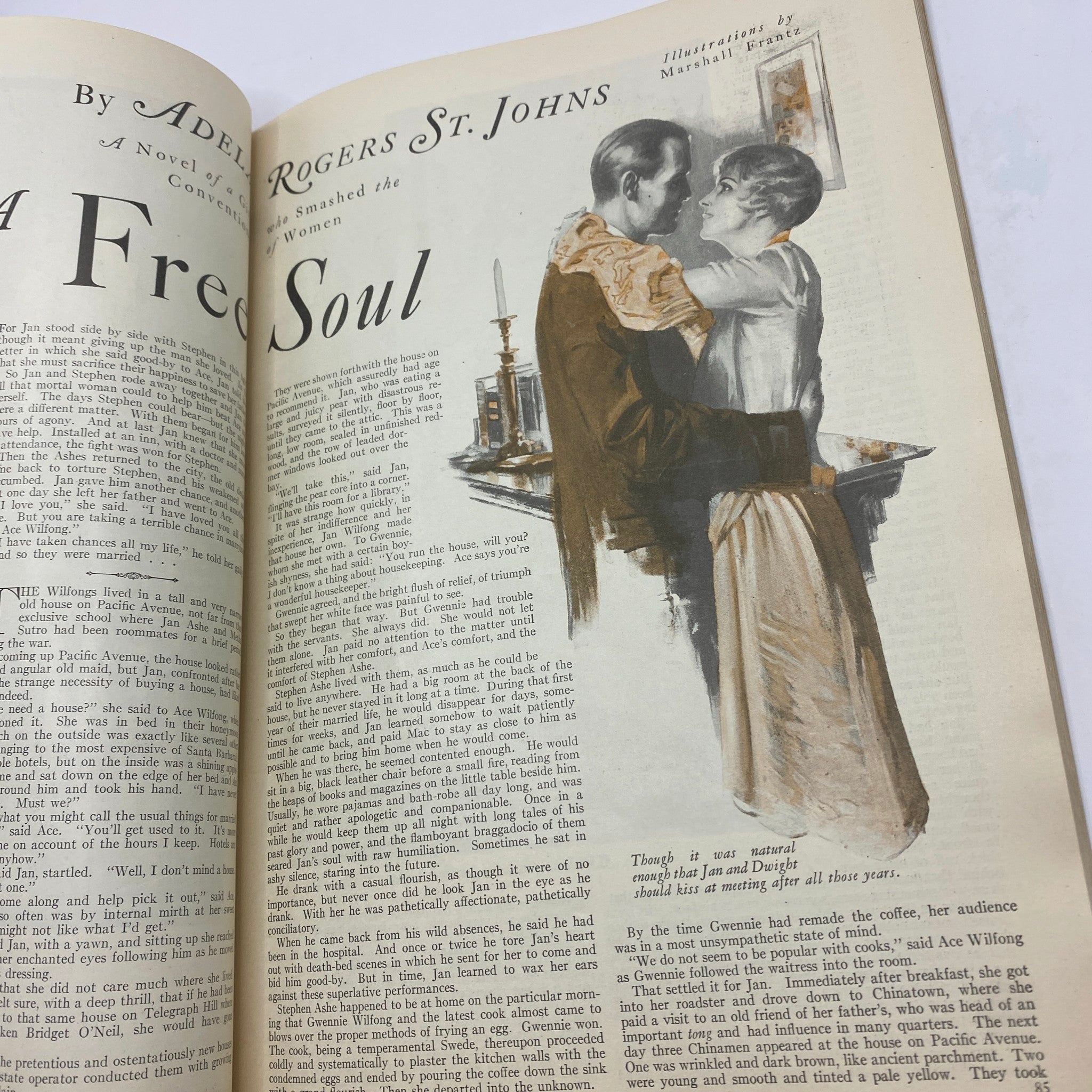 Interior page from VTG Cosmopolitan Magazine December 1926 featuring the novel 'The Bacchante' with an illustration and text about a story titled 'A Free Soul'.