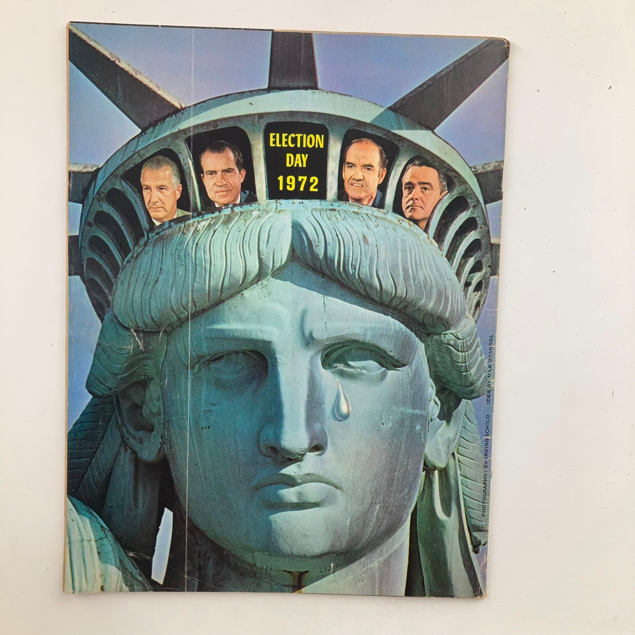 Cover of Mad Magazine December 1972 No. 155 featuring a caricature of the Statue of Liberty with political figures and the text 'Election Day 1972'. This vintage comic magazine captures the iconic humor and cultural satire of its time.