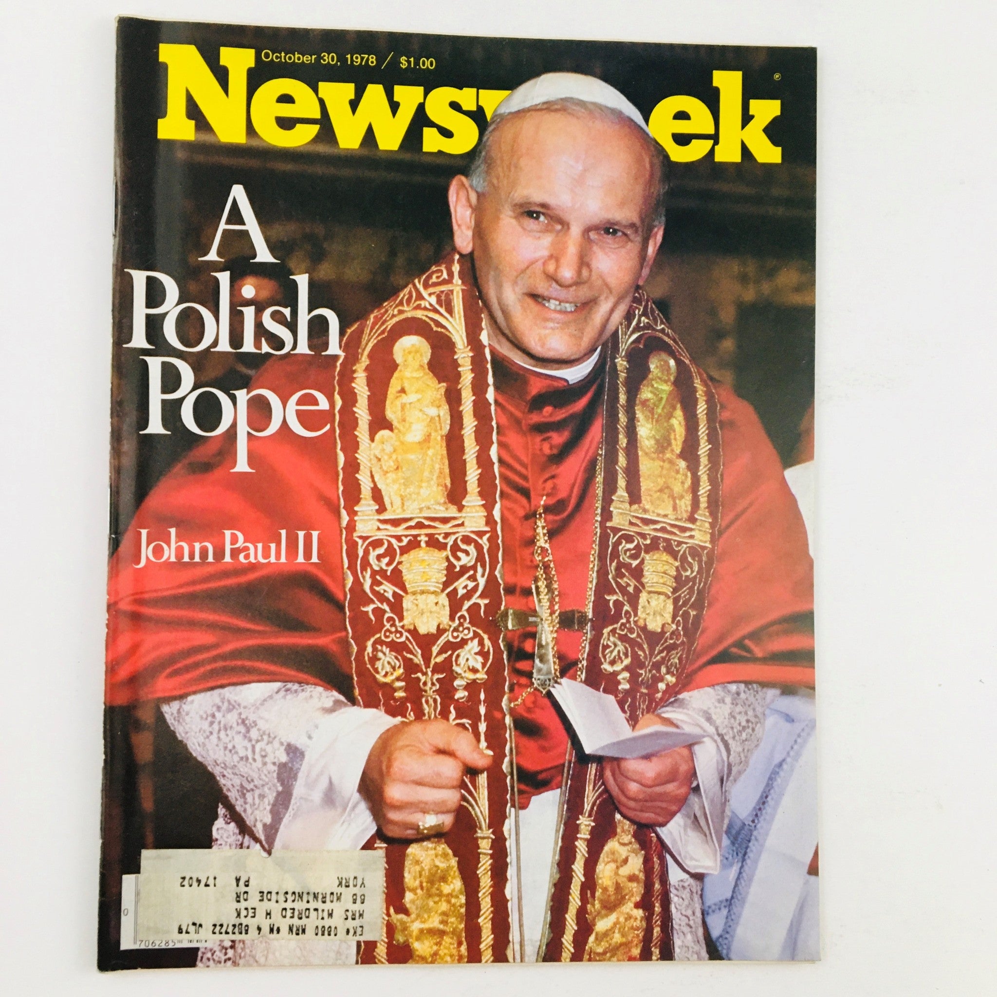 Newsweek Magazine cover from October 30, 1978 featuring John Paul II, the first Polish Pope, showcasing a historic moment in papal history.