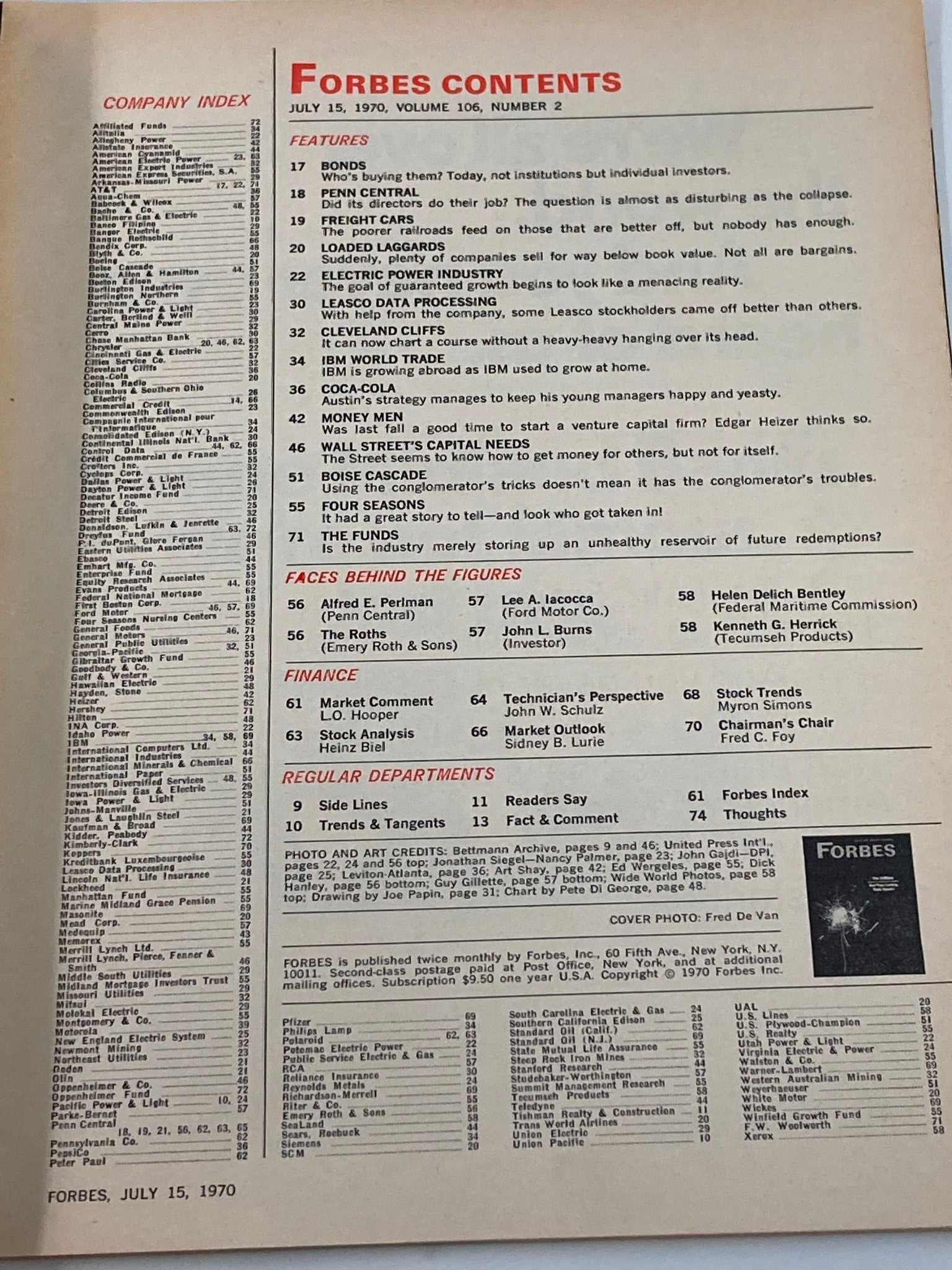 Contents page of VTG Forbes Magazine July 15, 1970, showcasing the features and topics discussed in the issue, reflecting the economic landscape of the time.
