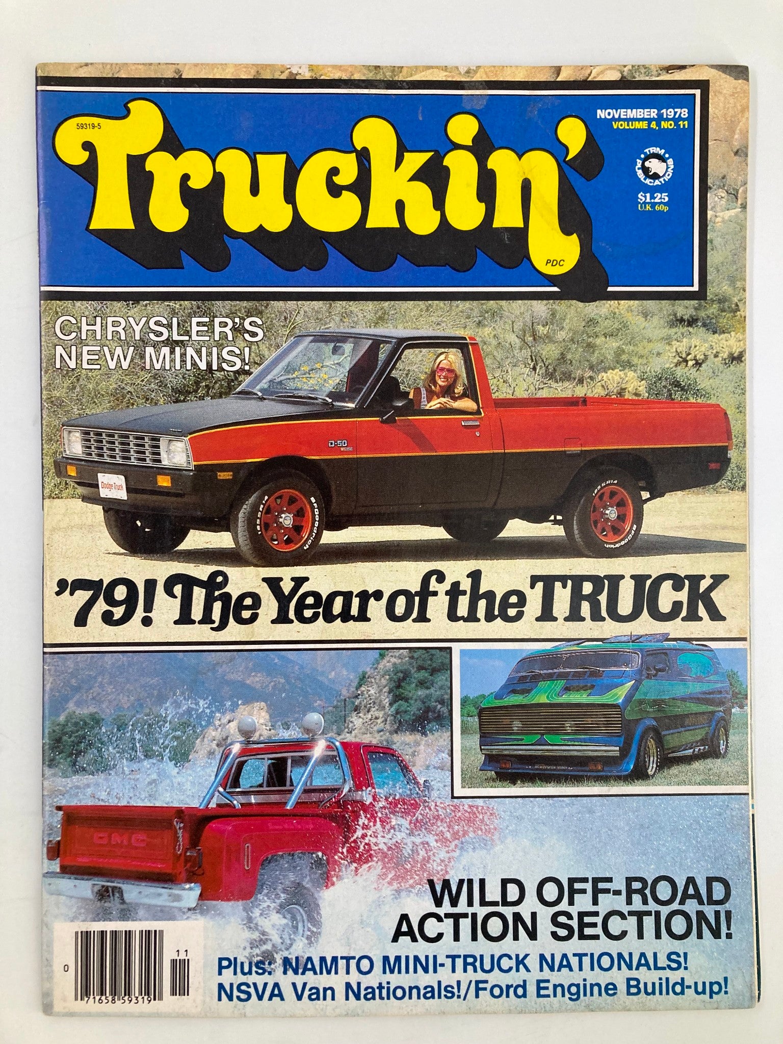 Cover of VTG Truckin Magazine November 1978 featuring the title 'Truckin' with bold lettering. Includes images of classic trucks in muddy off-road settings, highlighting the 'Wild Off-Road Action Section' and showcasing the rugged off-roading culture of the late 1970s.