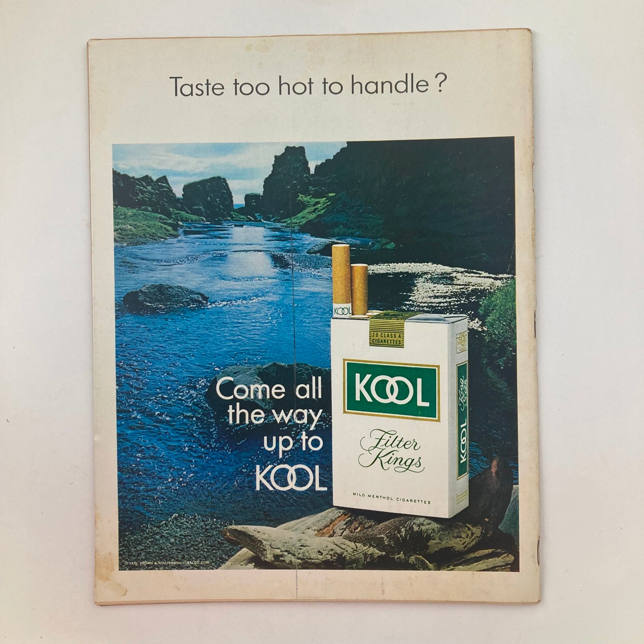 Back cover advertisement of VTG Life Magazine December 4, 1970, for Kool menthol cigarettes, featuring scenic landscape.