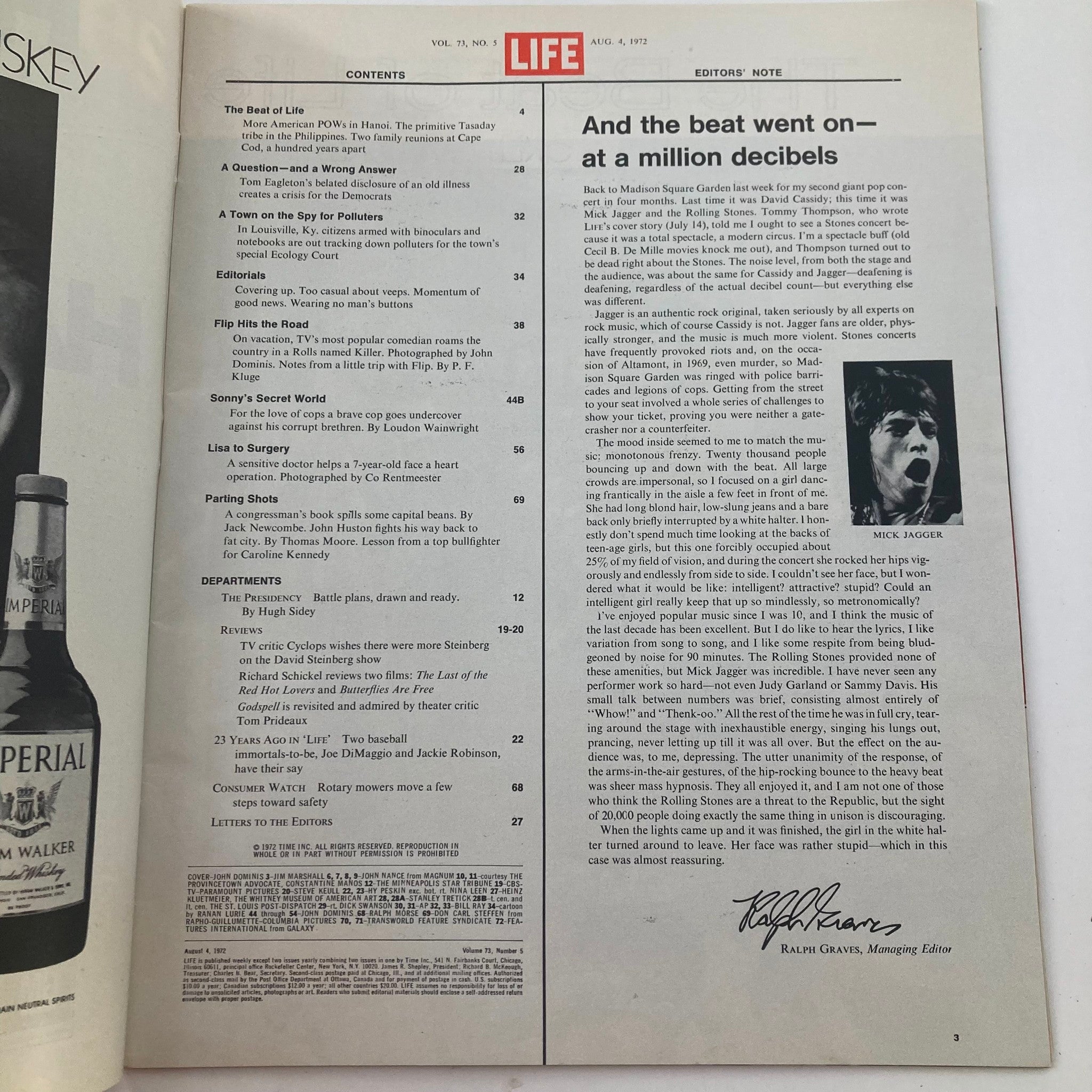 Table of contents page from the VTG Life Magazine August 4, 1972, including an article about Flip Wilson under the column 'The Beat of Life'.