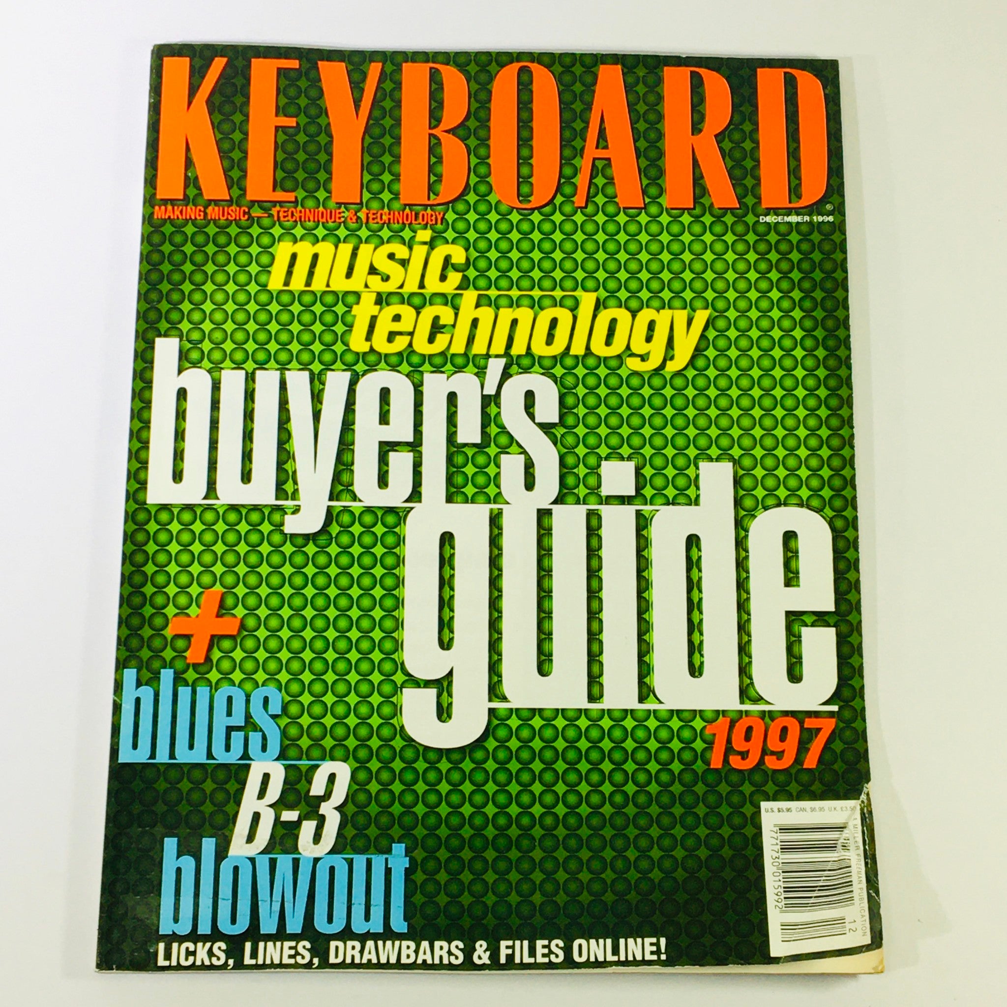 Cover of Keyboard Magazine December 1996, featuring the Music Technology Buyer's Guide for 1997, showcasing vibrant colors and bold typography.