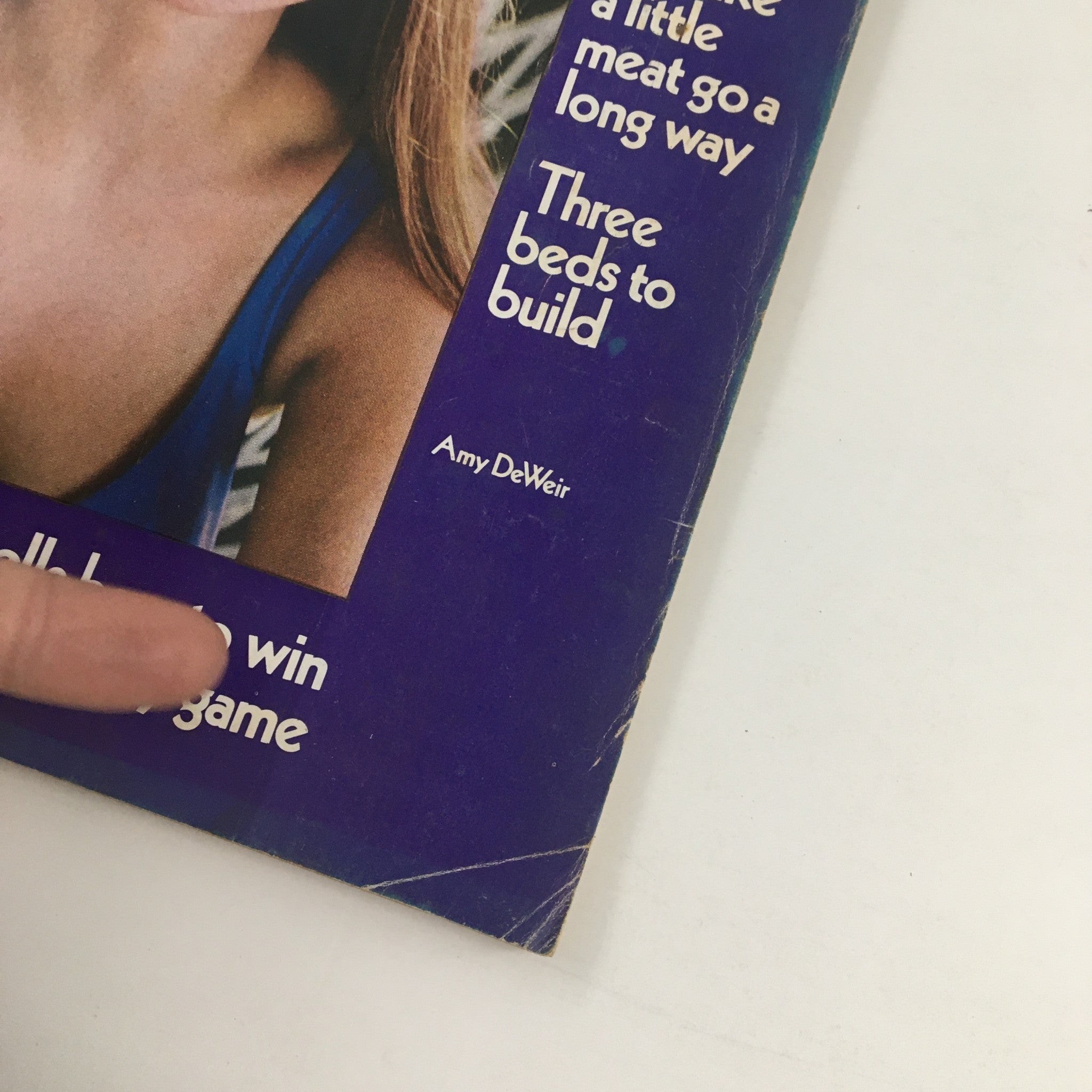 Close-up of Redbook Magazine September 1973 cover, highlighting Amy DeWeir and text discussing tips on managing finances, with notable wear and a label on the front.