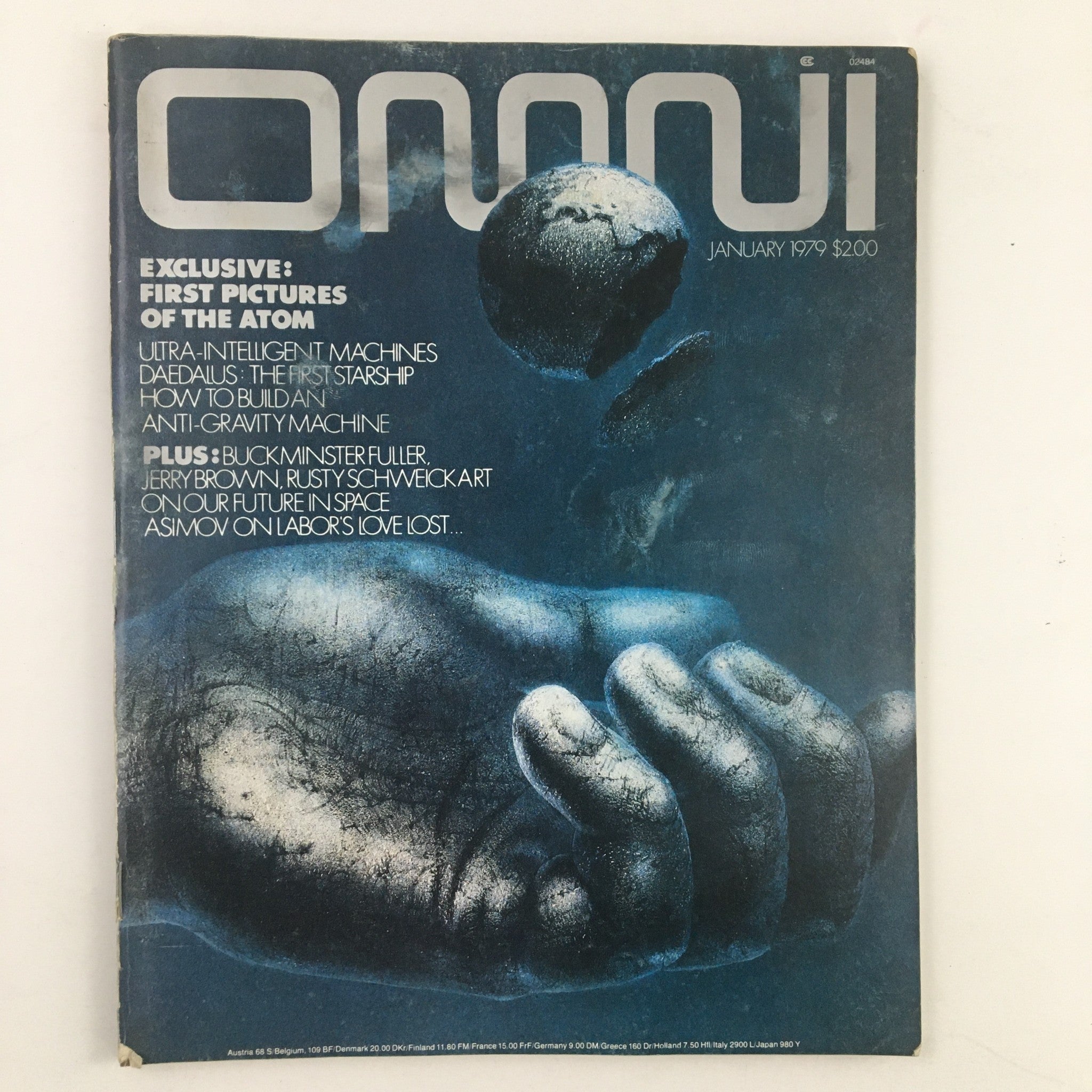 Cover of Omni Magazine January 1979 featuring the headline 'Ultra Intelligent Machines' and concepts like Daedalus, showcasing a visually striking design with a blue palette and imagery representing technology and future possibilities.