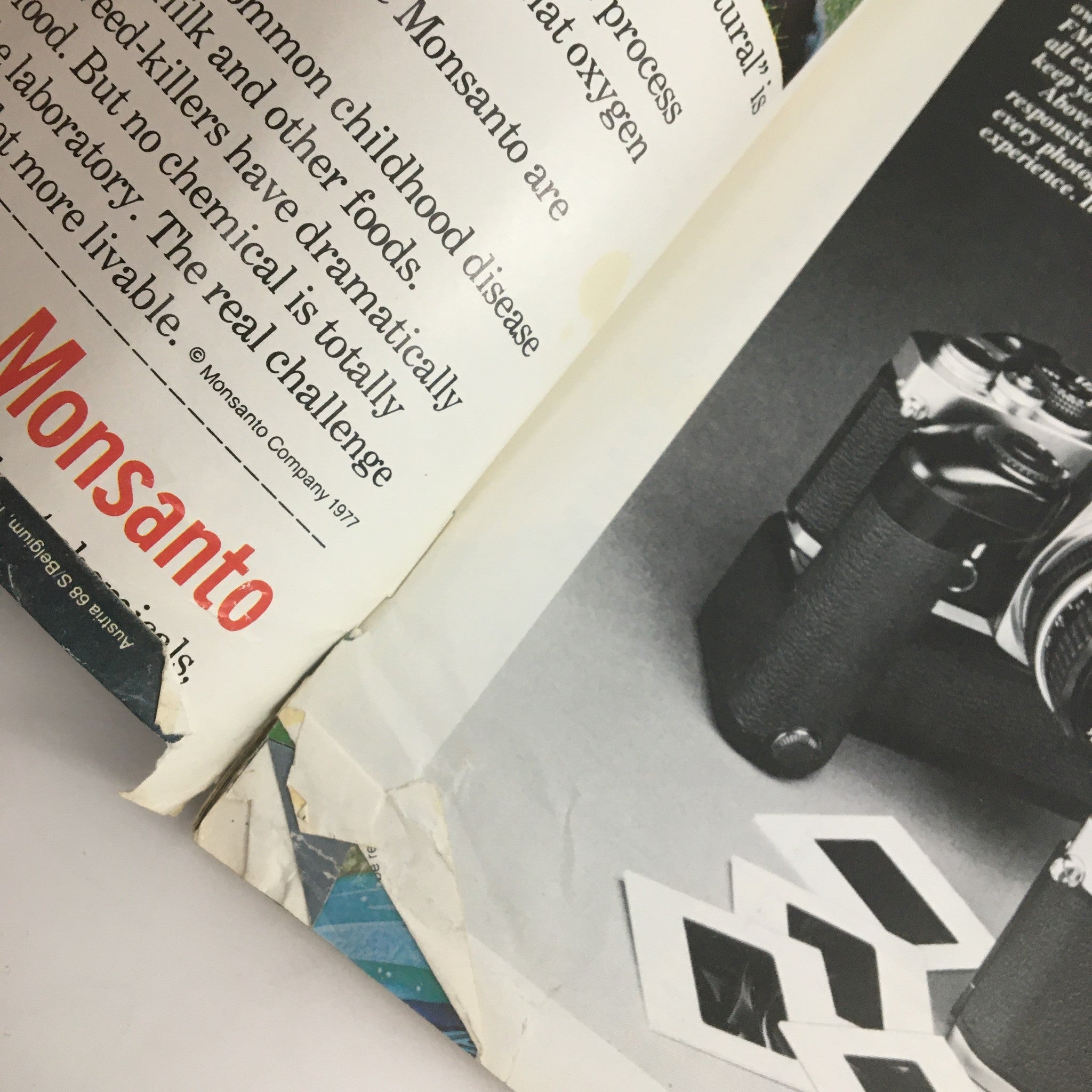 Inside page of Omni Magazine January 1979 featuring an article about Monsanto, displaying the magazine's layout and design from the late 1970s, capturing the era's vintage aesthetic.