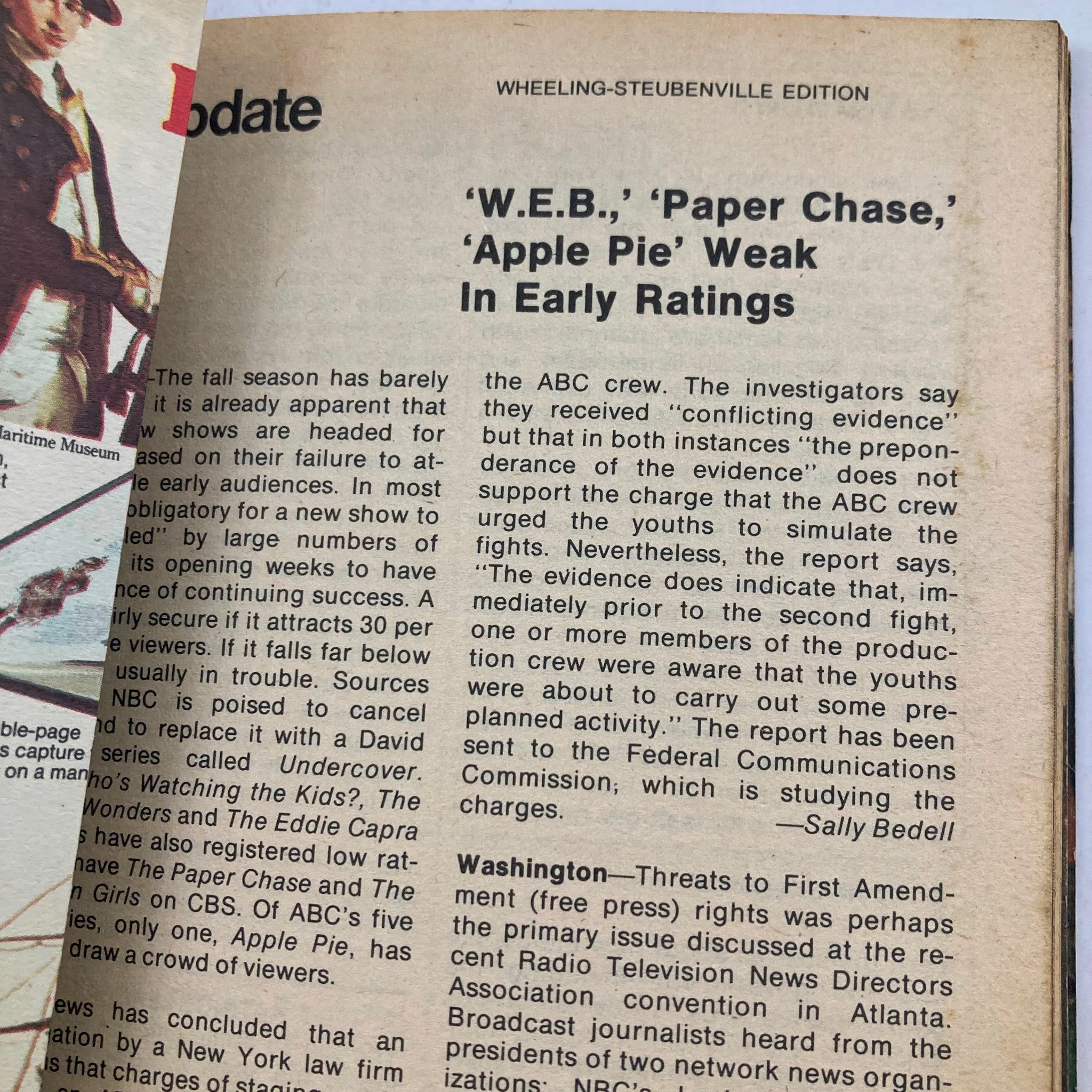 Another page from the TV Guide Magazine October 7 1978 showing an article discussing television show ratings and related content for the Wheeling-Steubenville edition.