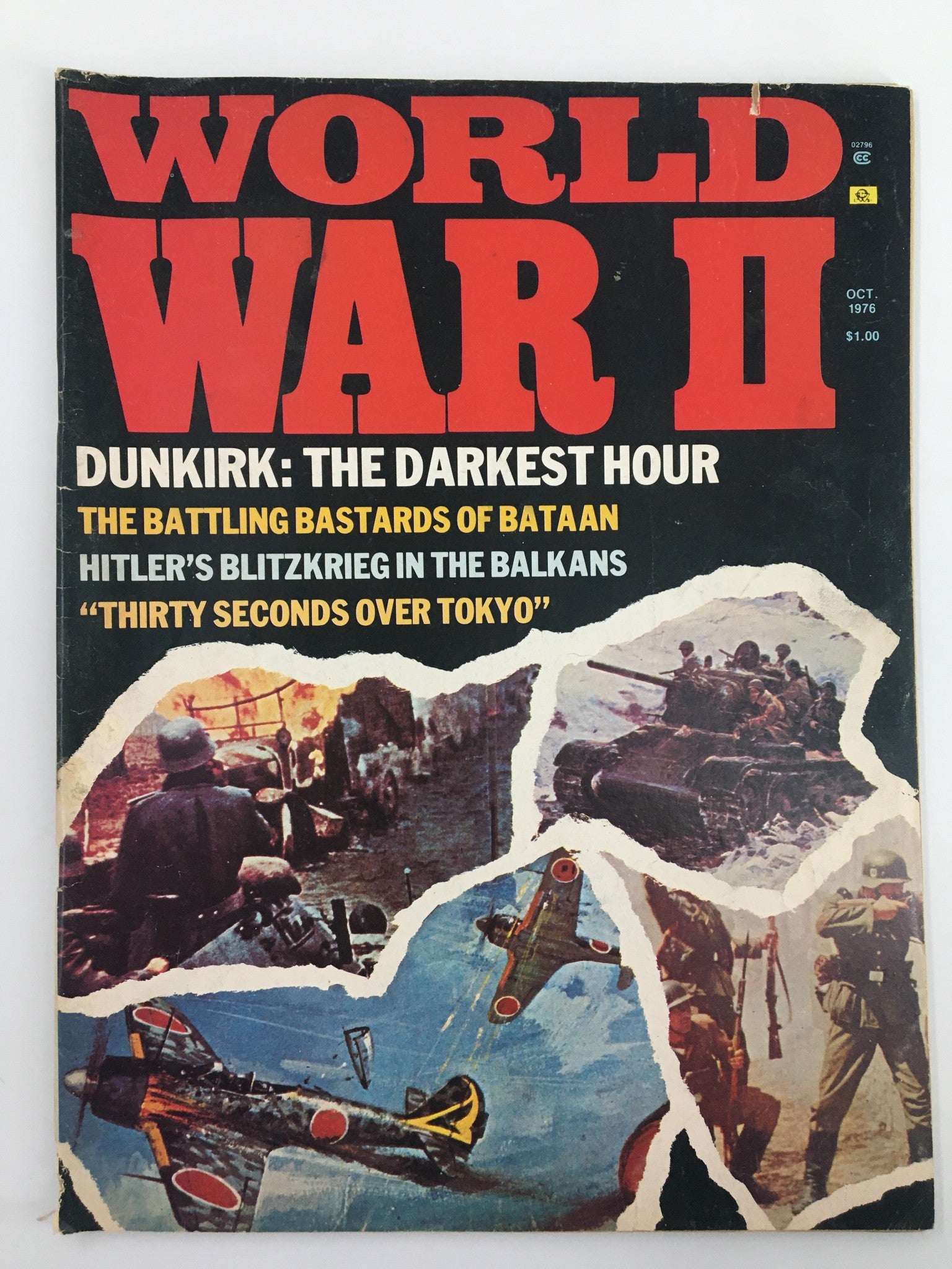 Cover of VTG World War II Magazine from October 1976 featuring Dunkirk: The Darkest Hour with vivid images of wartime scenes and aircraft.