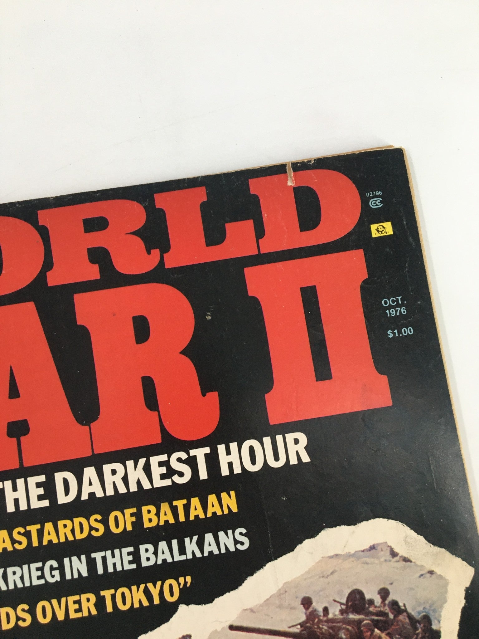 Close-up of the cover of VTG World War II Magazine October 1976 highlighting Dunkirk: The Darkest Hour and additional articles listed.