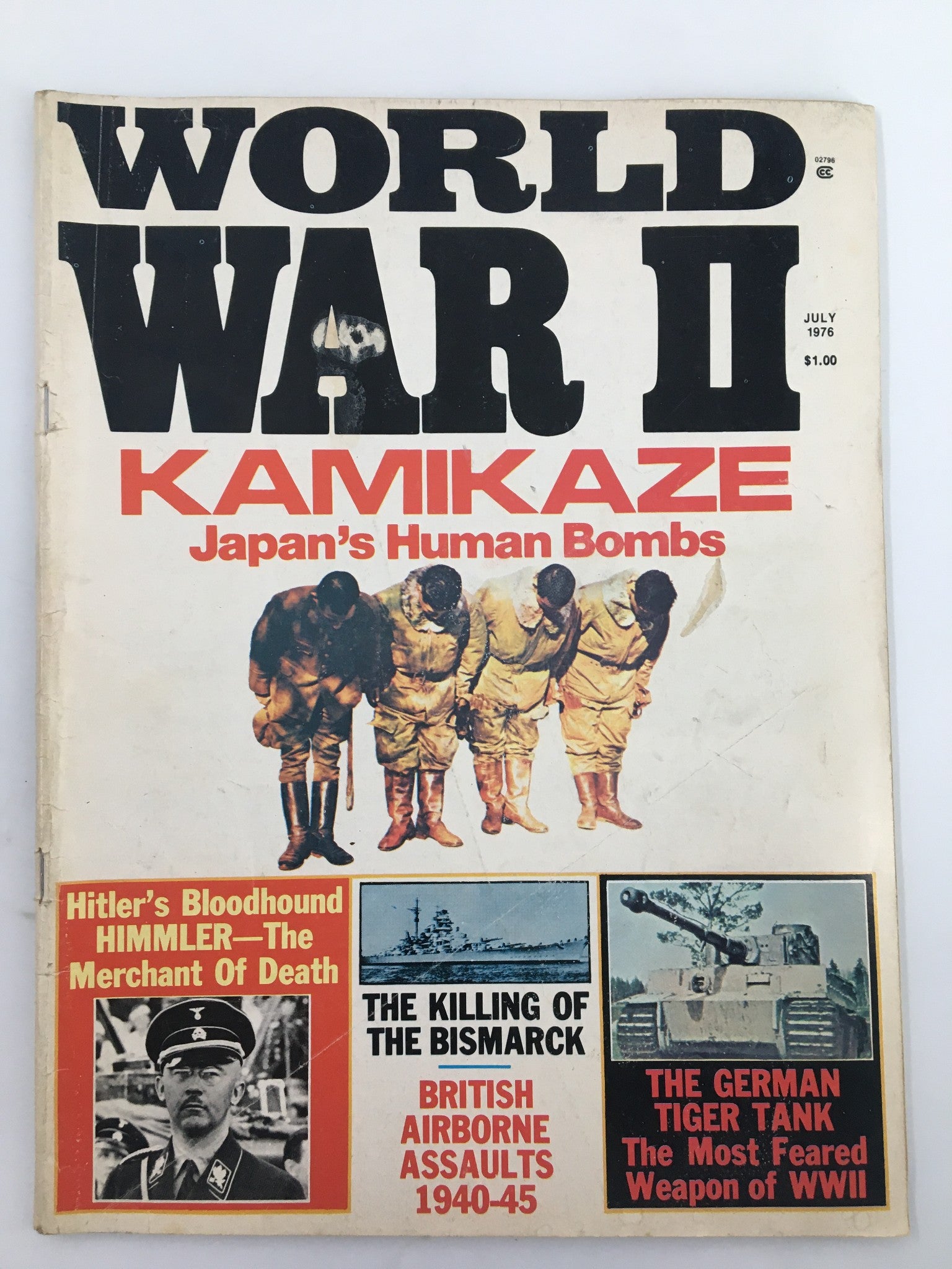 Cover of VTG World War II Magazine July 1976 featuring the title 'Kamikaze Japan's Human Bombs', showcasing historical images and articles related to World War II.