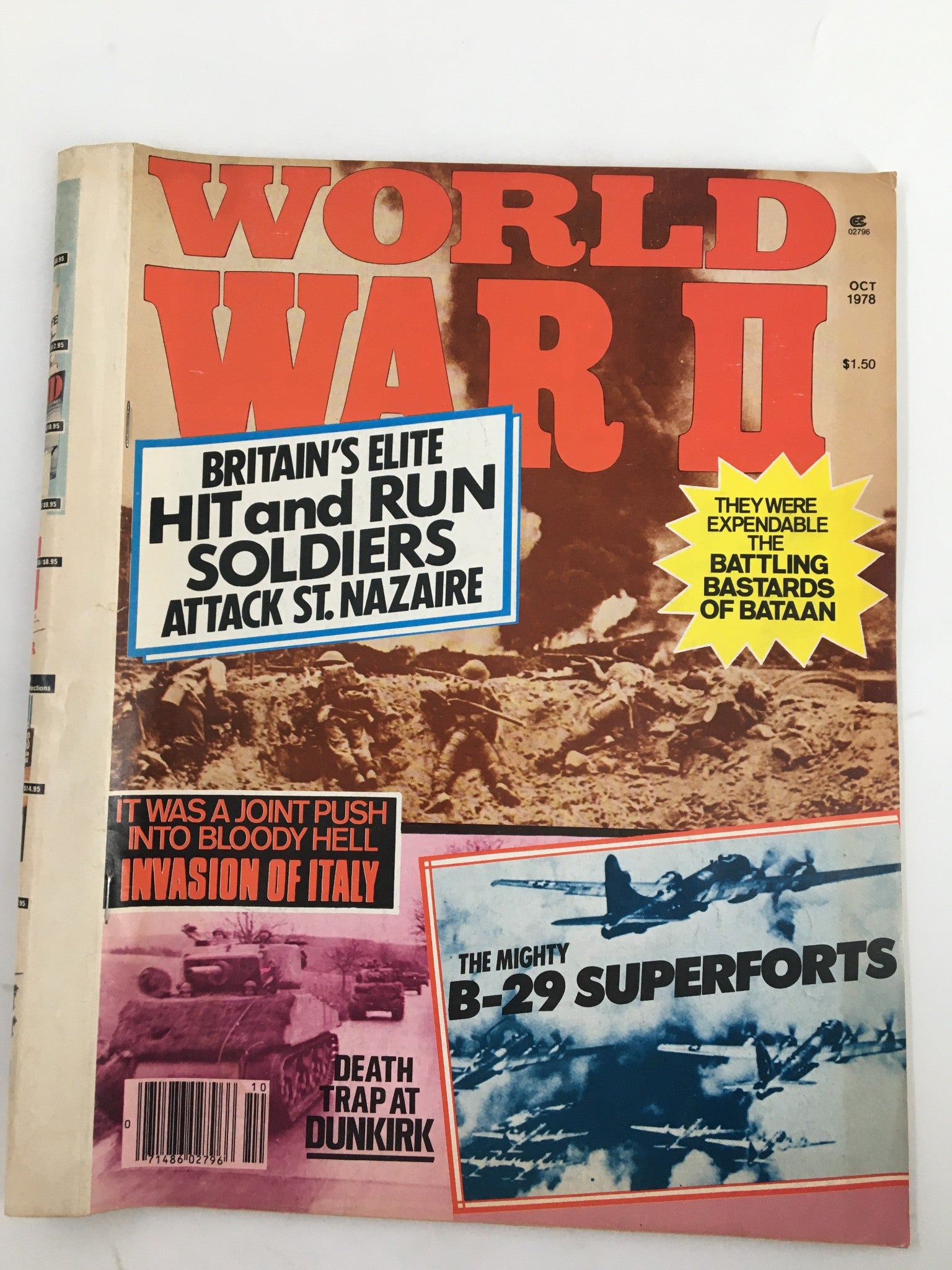 Cover of VTG World War II Magazine October 1978 featuring the title 'WORLD WAR II', articles on the invasion of Italy, and military operations, displayed with bold graphics and historical imagery.