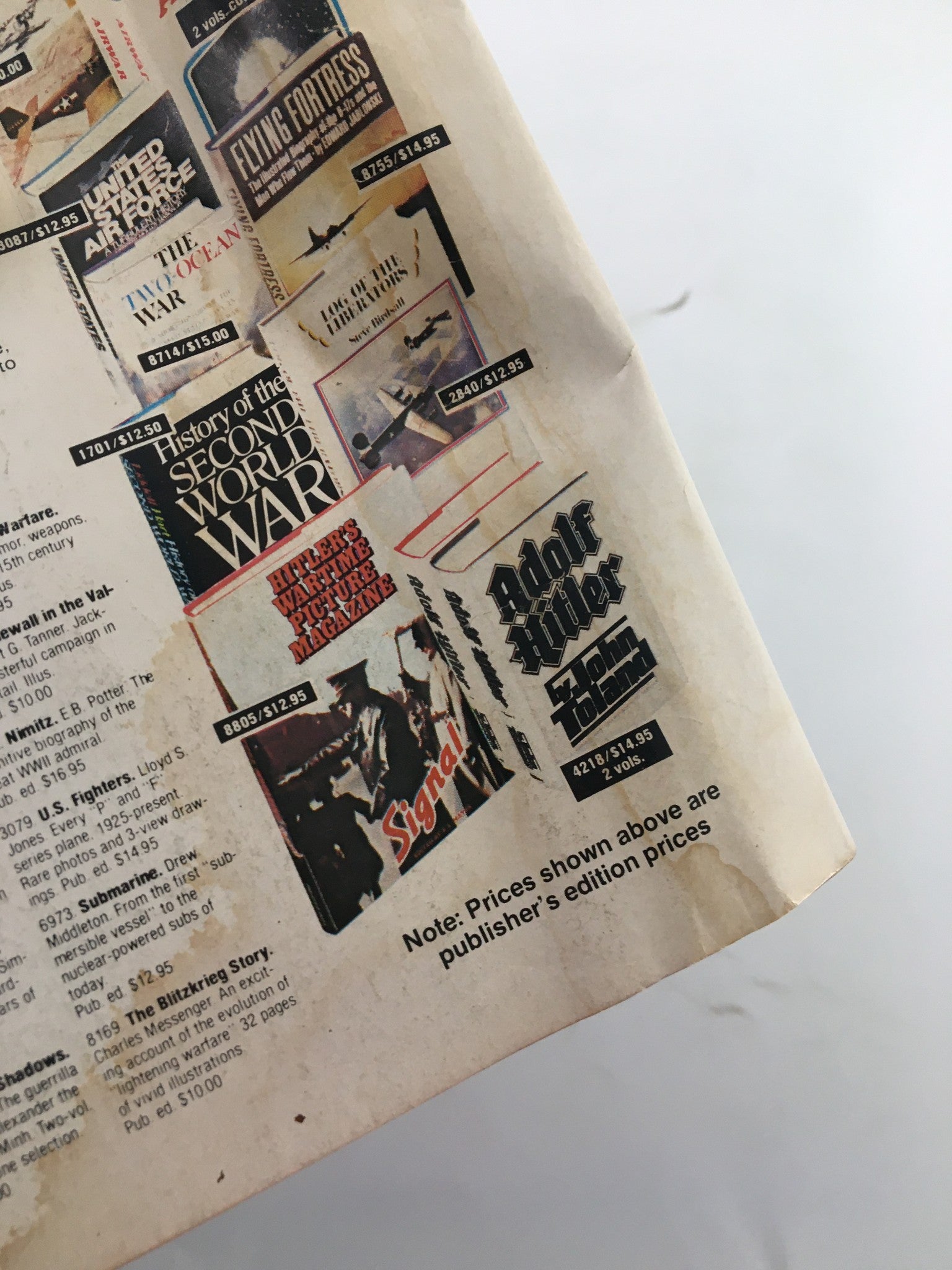 VTG World War II Magazine October 1978 image featuring the reverse cover showcasing publisher's book advertisements including titles such as 'Adolf Hitler' and 'Flying Fortress', highlighting the magazine's historical significance.
