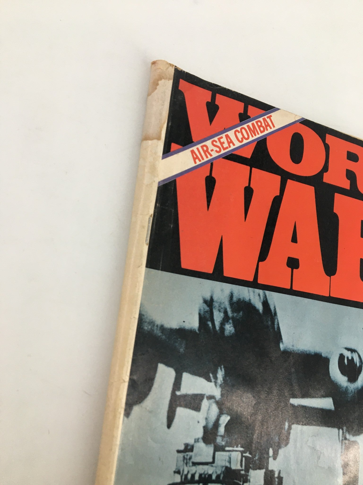 Close-up of the cover section of VTG World War II Magazine, October 1974 edition, emphasizing the title 'World War II' and the subtitle 'Aircraft Carriers of All Nations'.