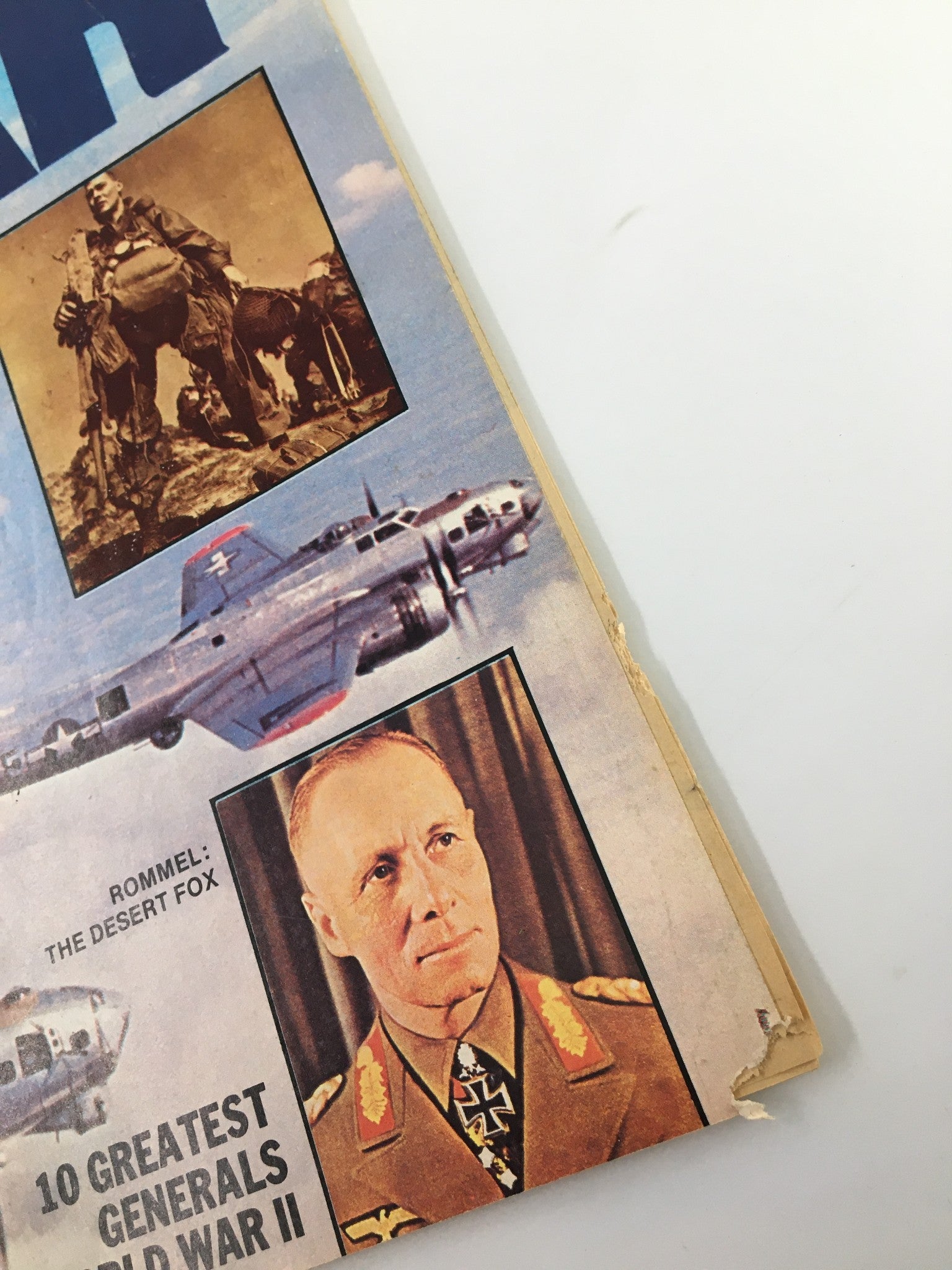 Close-up of the VTG True War Magazine March 1976 cover, highlighting 'Rommel: The Desert Fox' and a soldier image related to U.S. Airborne Assaults, emphasizing vintage military history.