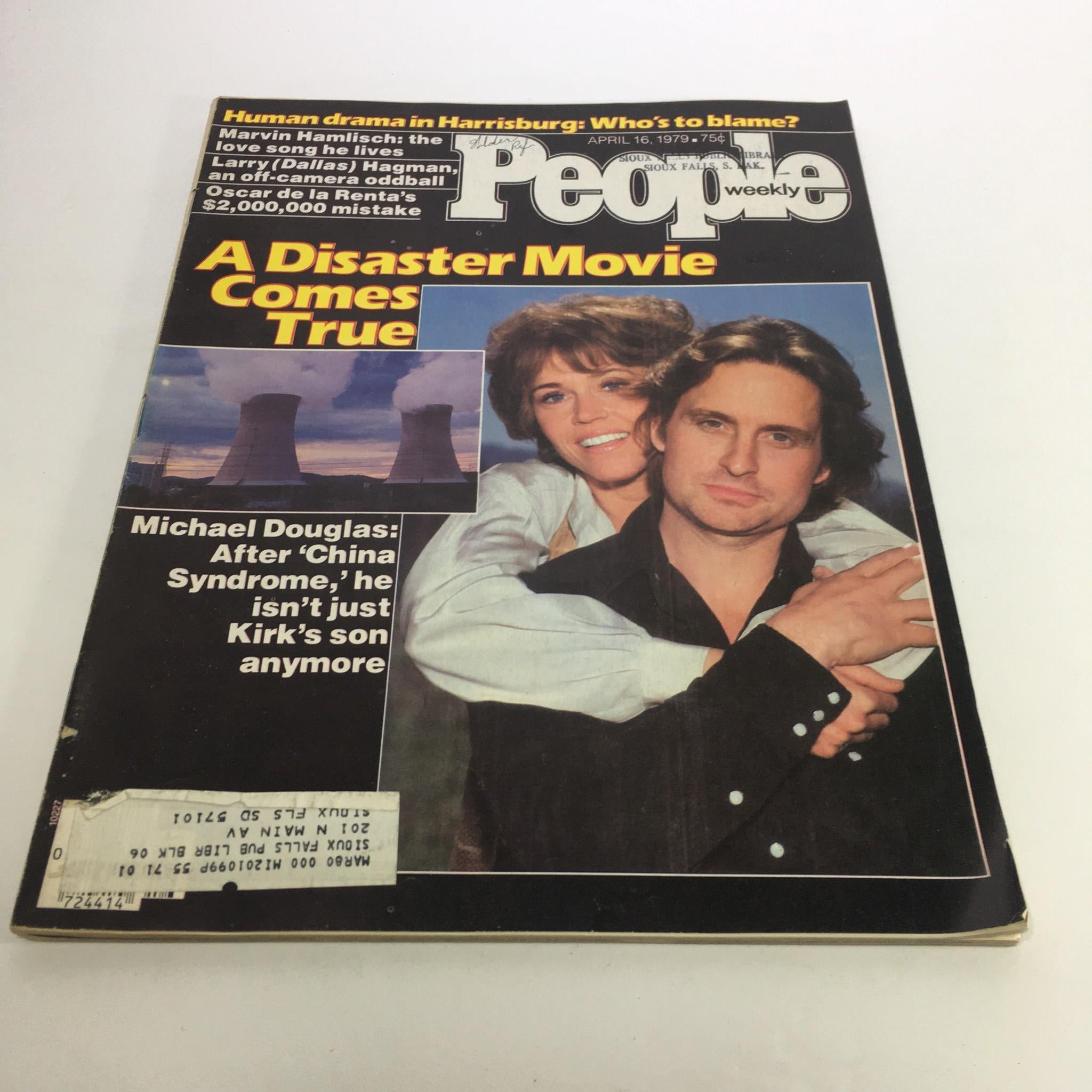 Cover of People Magazine from April 16, 1979, featuring the title 'A Disaster Movie Comes True' and an image of Michael Douglas with a female co-star. The cover discusses Michael Douglas's role in 'China Syndrome' and his rise beyond being known as Kirk Douglas's son. The magazine is in good condition with minor wear visible.
