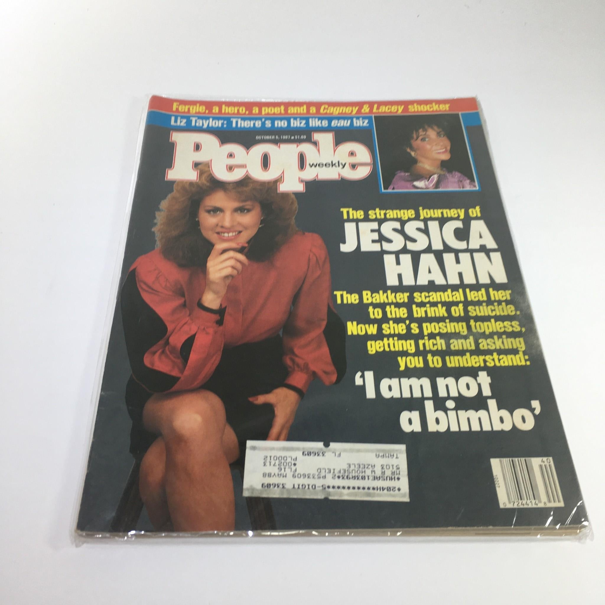 Cover of People Magazine dated October 5, 1987, featuring 'The Strange Journey of Jessica Hahn', showcasing a woman with curly hair in a red outfit posing thoughtfully. The magazine includes headlines about celebrity culture and scandals of the late 80s.