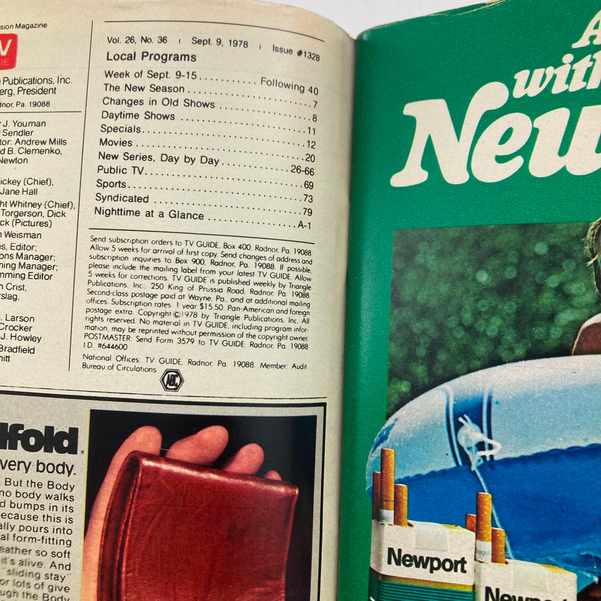 Interior content page of TV Guide Magazine September 9 1978 #1328 detailing local programs and television premieres.