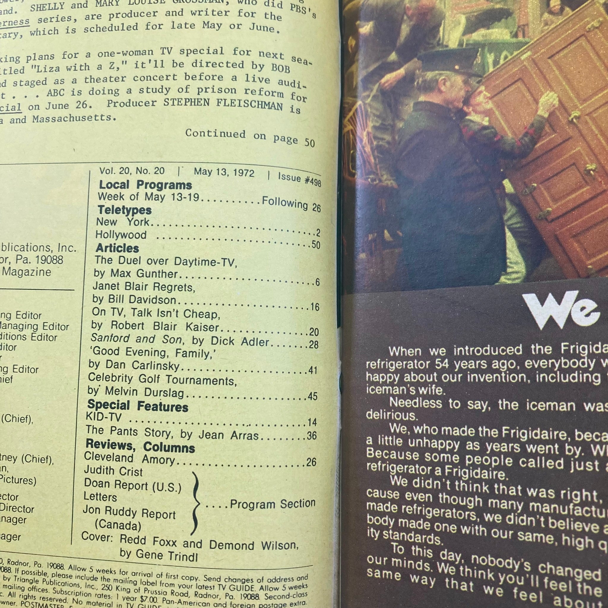 Inside page of TV Guide Magazine May 13 1972 #498, featuring articles and listings, highlighting the show's influence on daytime television.