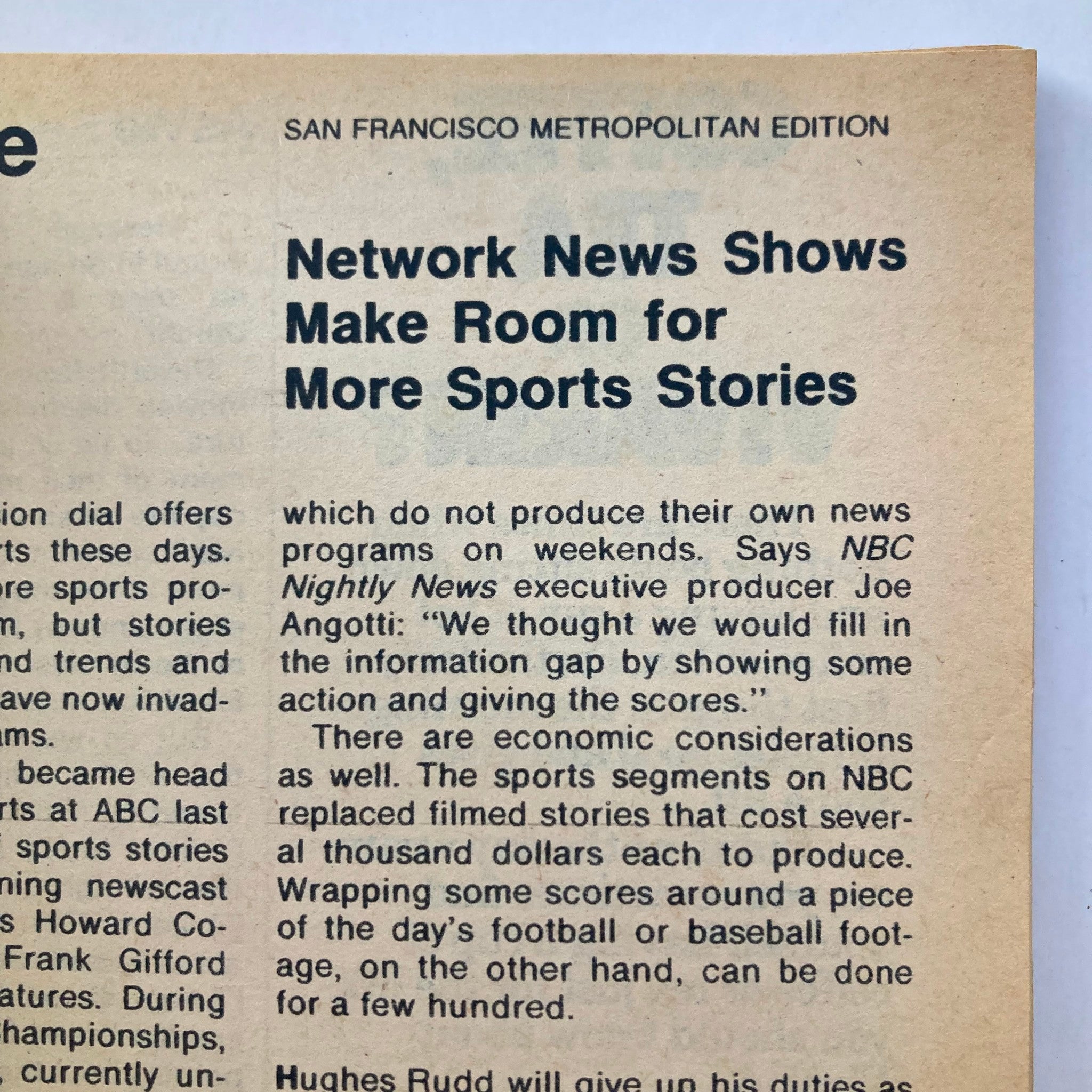 Another inside page from TV Guide Magazine October 22 1977 #1282 discussing network news shows and their coverage of sports stories, highlighting the evolving nature of television programming.