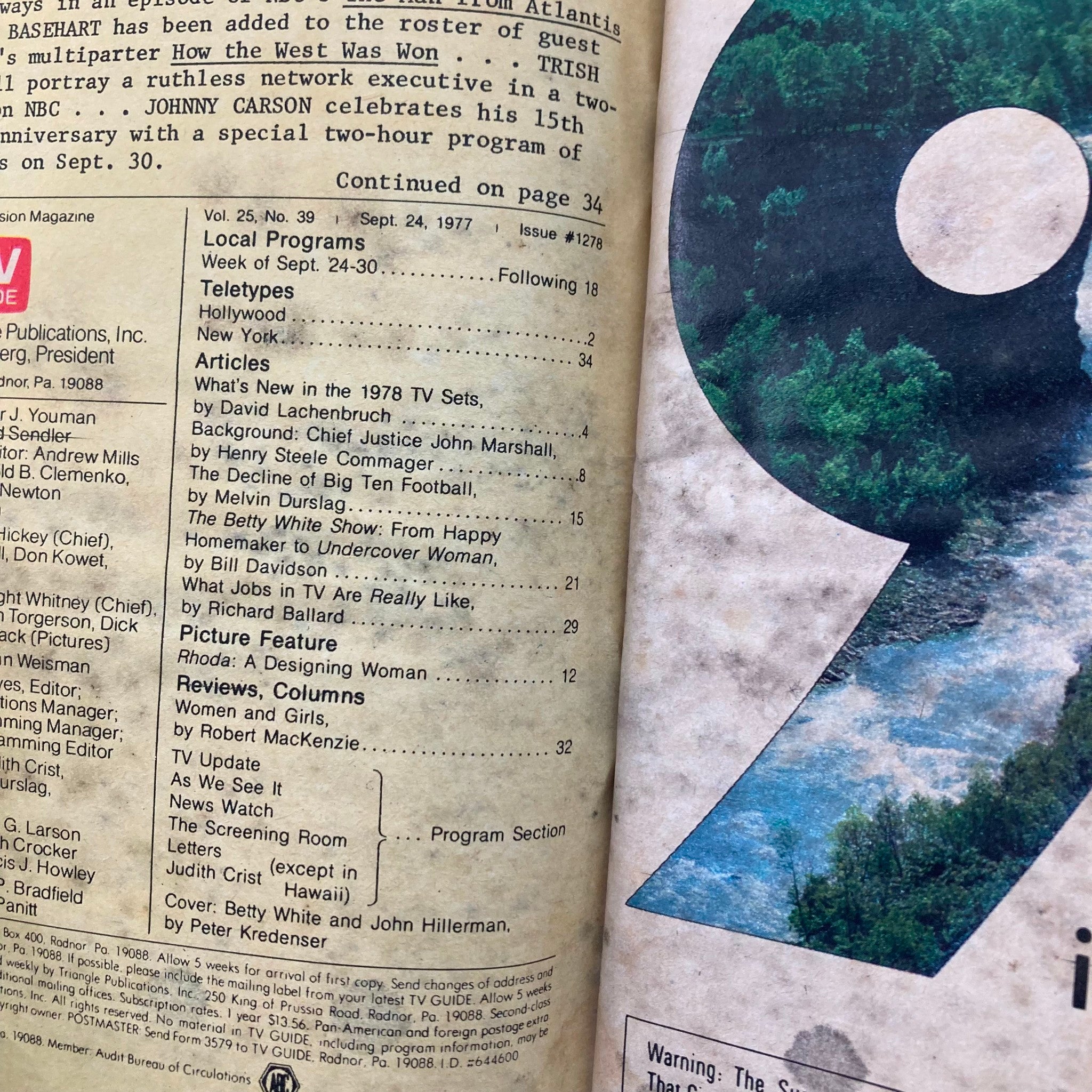 Inside page of TV Guide Magazine September 24, 1977, containing listings and articles including 'What's New in the 1978 TV Sets'. The page is marked with various program details and features from the magazine.