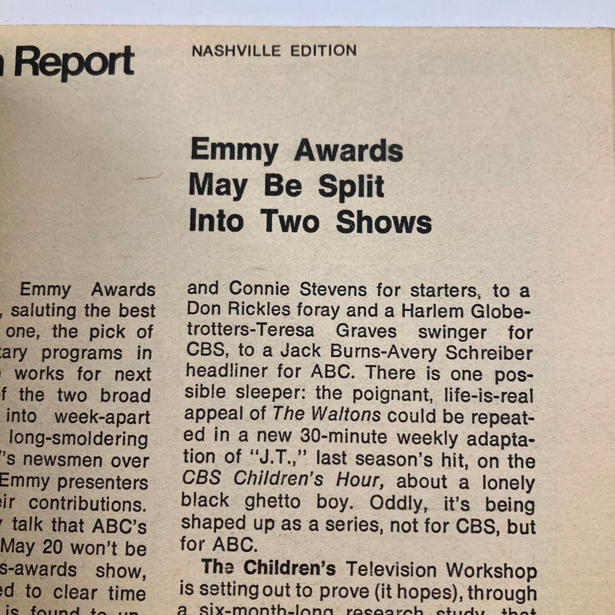 TV Guide Magazine January 13 1973 #533 Nashville edition report on Emmy Awards, discussing potential split into two shows and notable contributors.