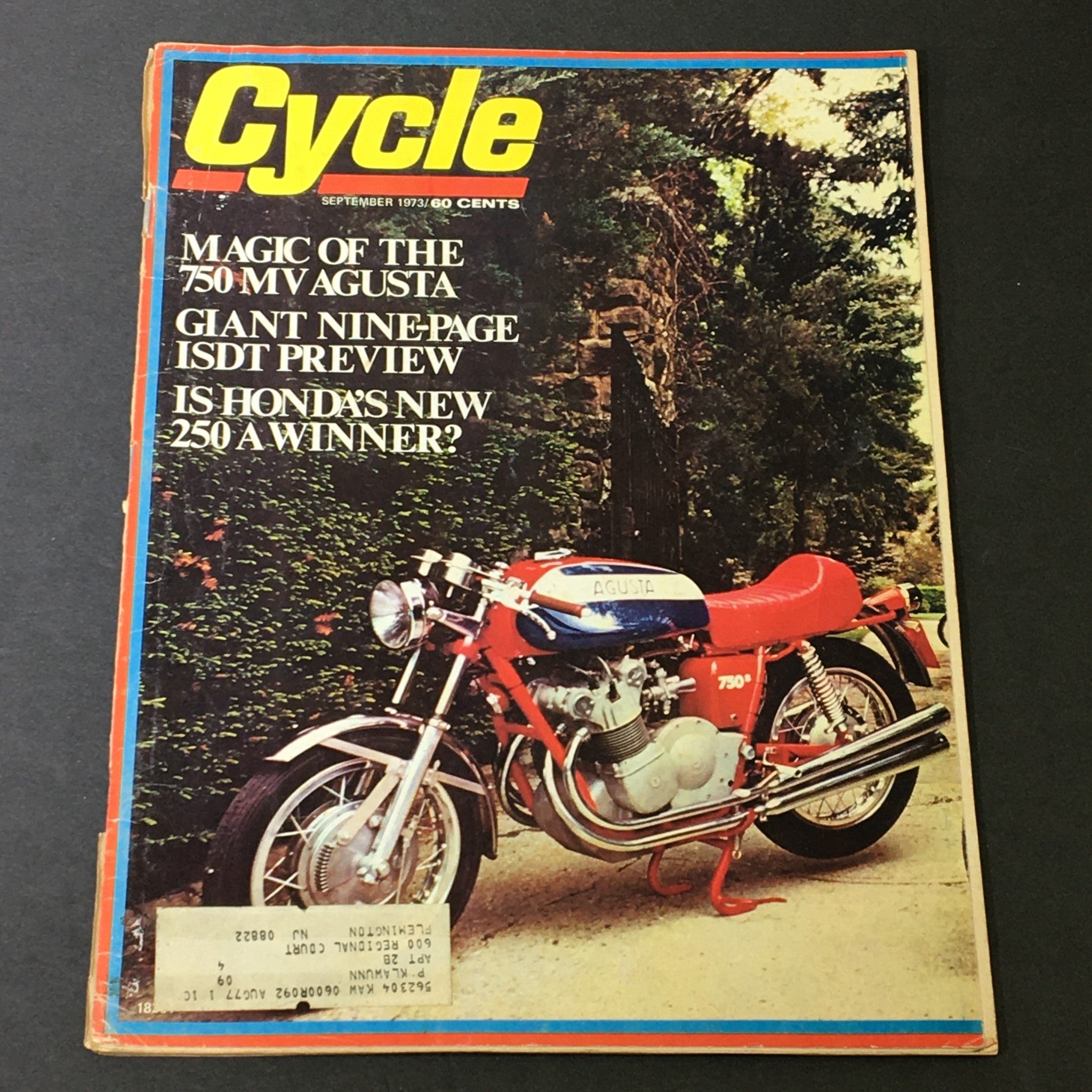 VTG Cycle Magazine September 1973 featuring a stunning 750 MV Agusta motorcycle on the cover, with highlights on ISDT preview and Honda 250 articles.