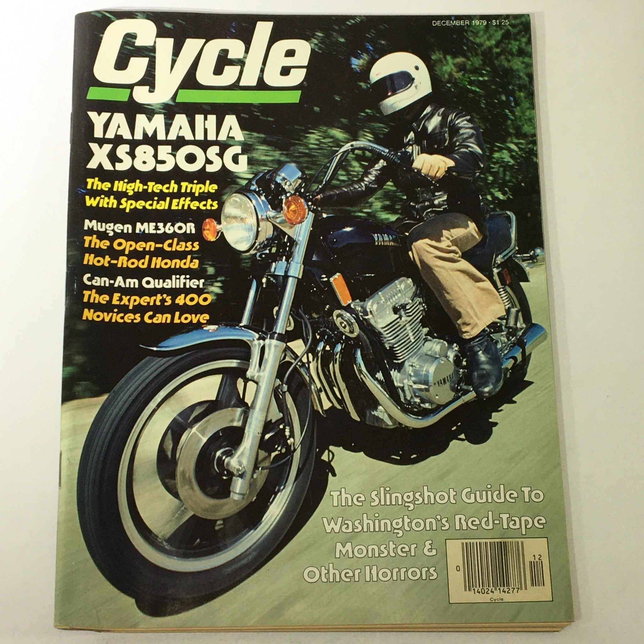 Vintage Cycle Magazine December 1979 featuring the Yamaha XS850SG motorcycle cover, highlighting the Mugen ME360R and Can-Am 400, showcasing motorcycle racing culture and advancements of the 1970s.