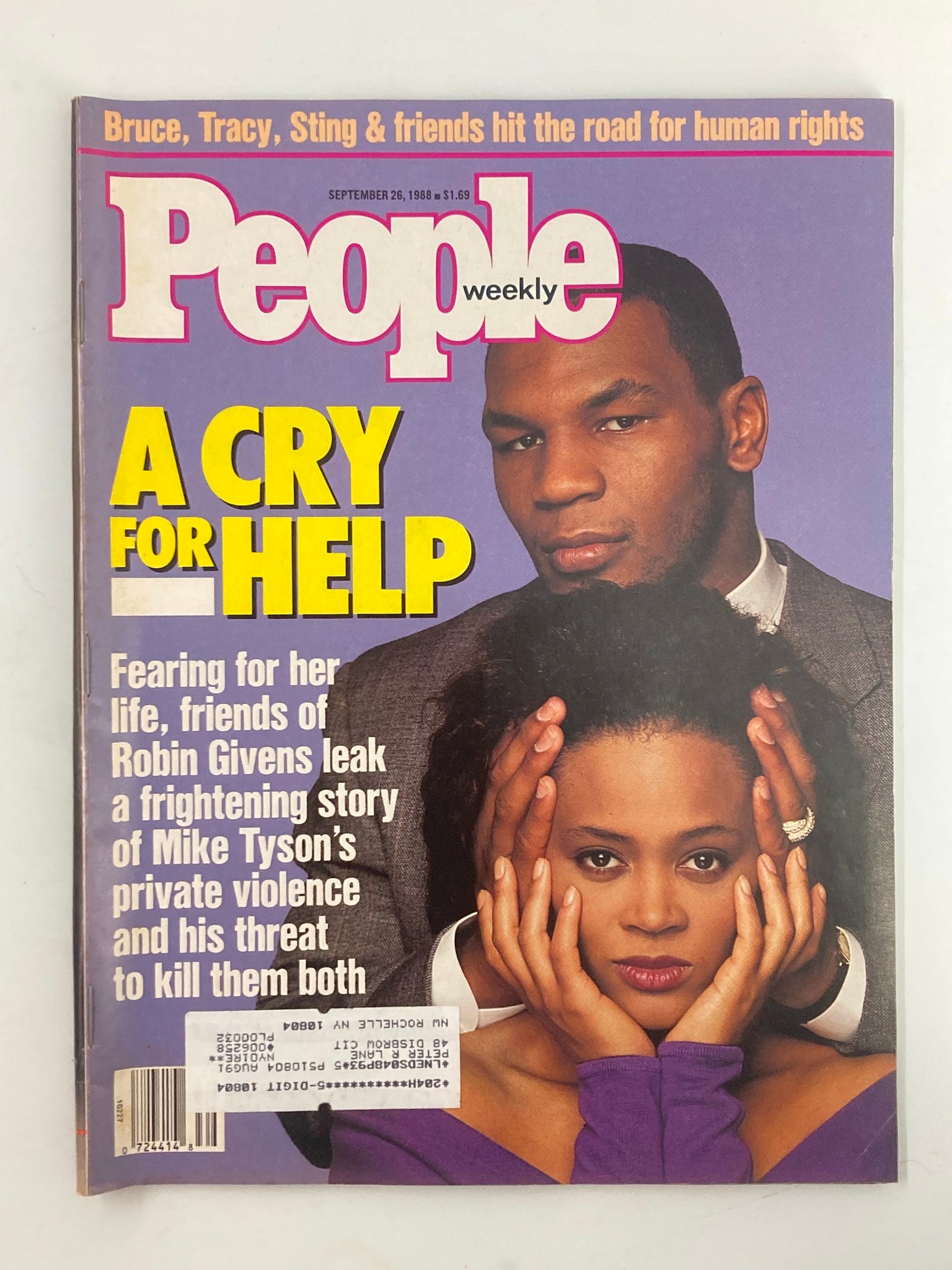 Vintage People Weekly magazine from September 26, 1988, featuring Mike Tyson and Robin Givens on the cover. The headline reads 'A Cry for Help' and discusses the couple's tumultuous relationship. This collectible magazine captures a significant moment in pop culture and sports history.