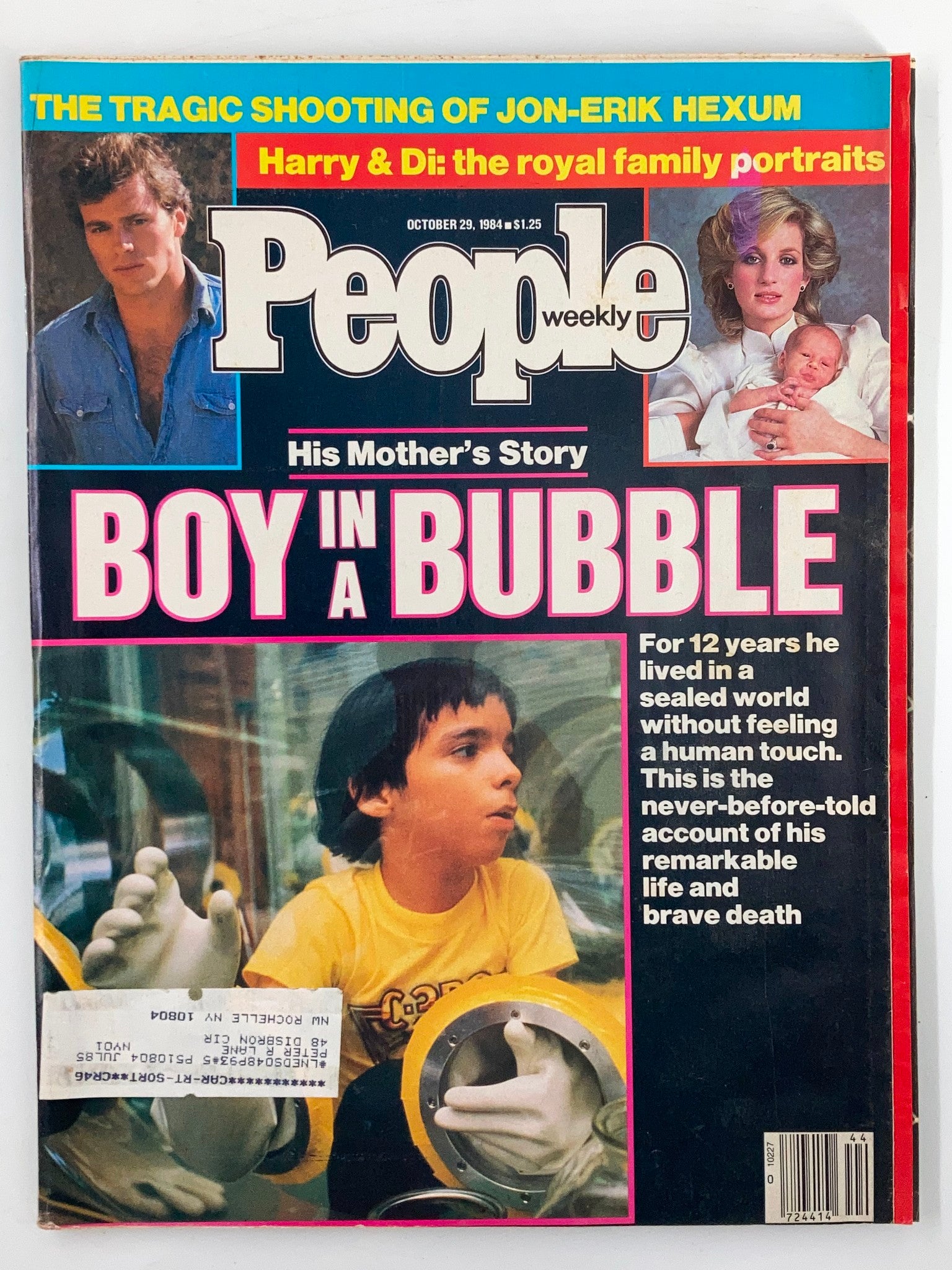 Front cover of People Weekly Magazine dated October 29, 1984, featuring Princess Diana holding Prince Harry, along with a feature titled 'Boy in a Bubble,' showcasing a compelling story about a boy who lived in a sealed world.