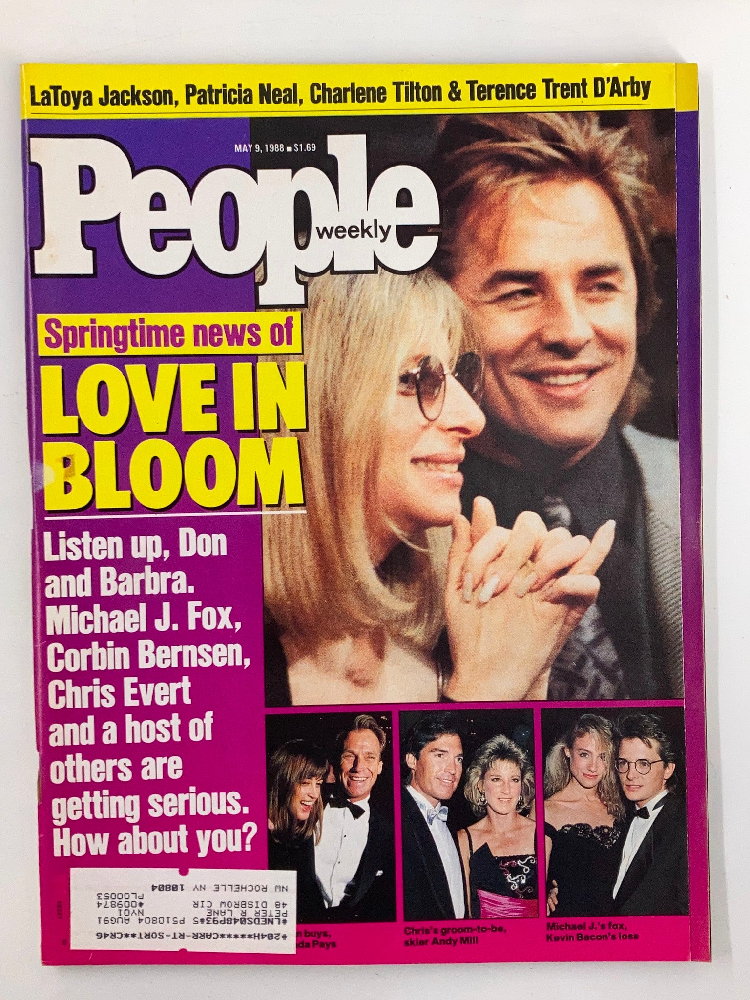 Vintage People Weekly Magazine cover from May 9, 1988 featuring Barbra Streisand and Don Johnson, showcasing the theme of spring romance and pop culture icons.