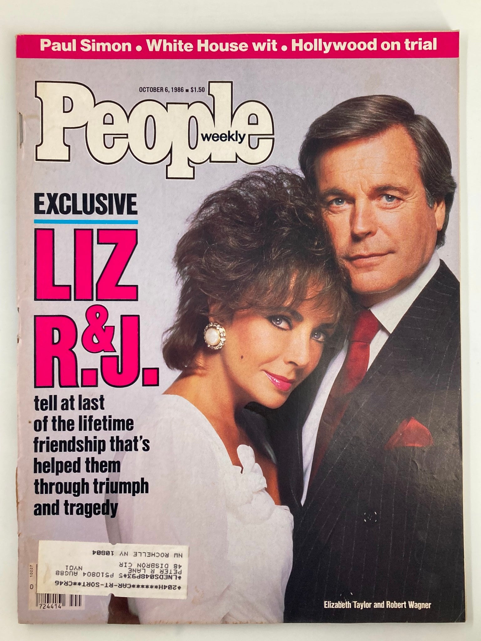 Cover of VTG People Weekly Magazine from October 6, 1986 featuring Elizabeth Taylor and Robert Wagner, showcasing exclusive stories and vibrant pop culture of the 1980s.