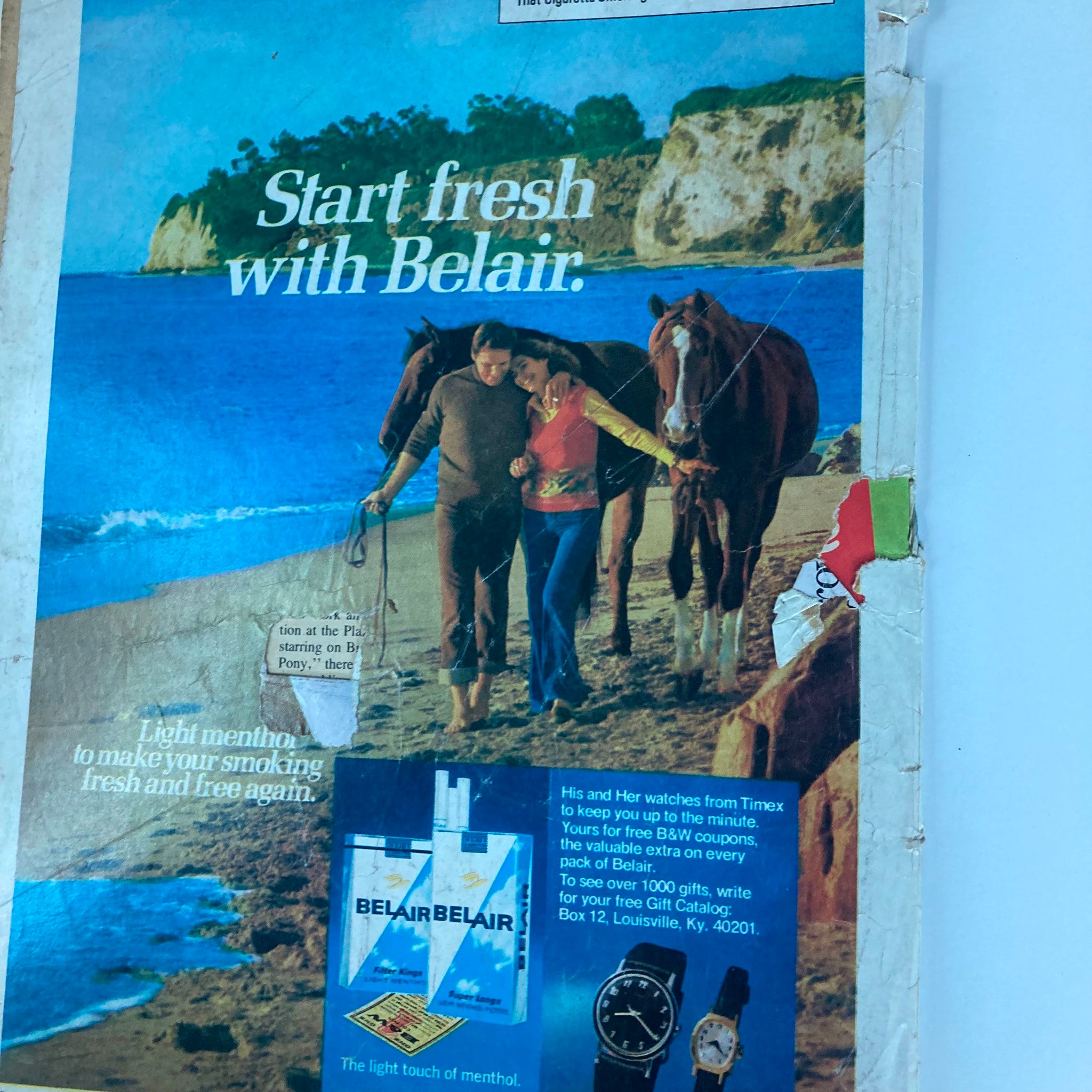 Back cover of the VTG Movieland & TV Time Magazine October 1975 featuring an advertisement for Belair cigarettes, highlighting vintage advertising style.