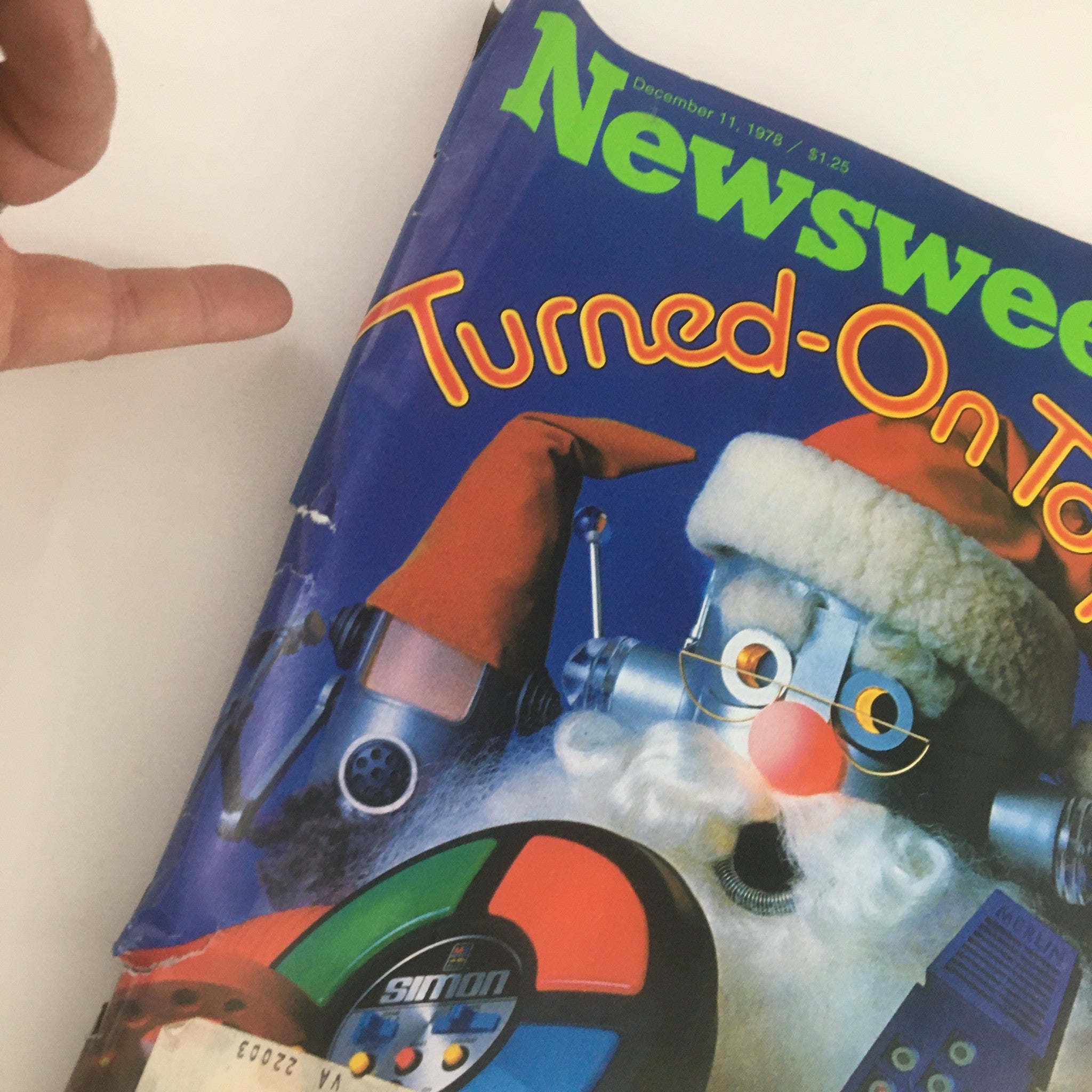 Cover of Newsweek Magazine December 11 1978 featuring Simon's The Turned-On Toys, showcasing a playful robot character with a Santa hat and colorful toy buttons.