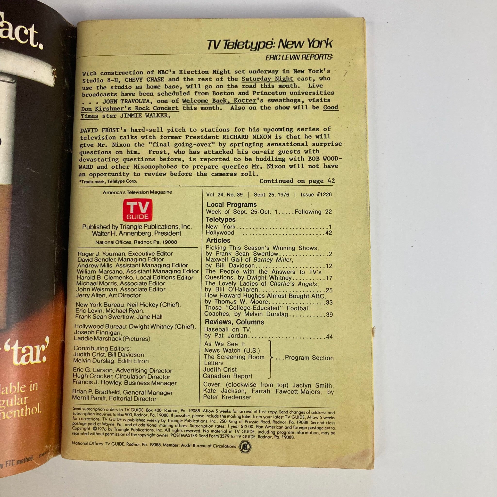 Back cover of TV Guide Magazine, September 25, 1976, Issue #1226 featuring program listings and advertisements from the era, showcasing aspects of television history relevant to collectors.