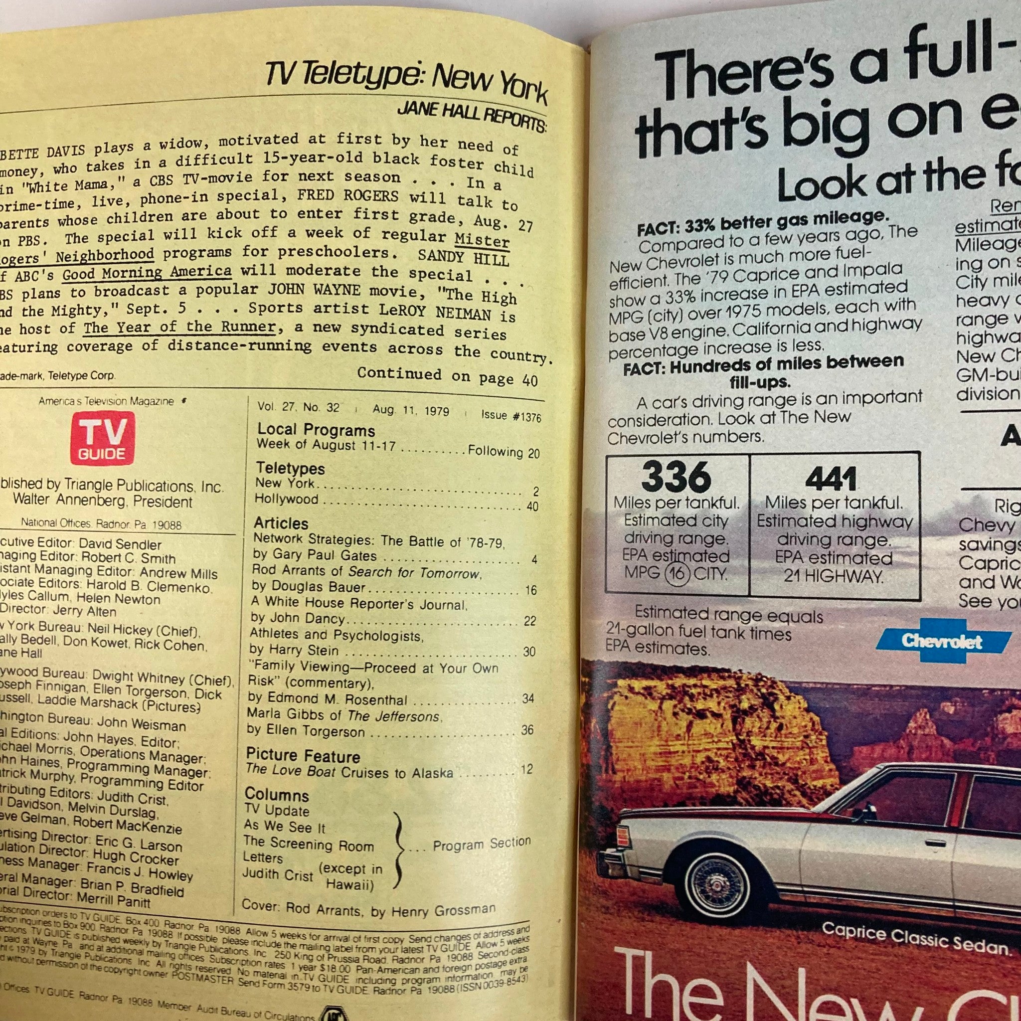 Interior page of TV Guide Magazine August 11, 1979, issue number 1376 featuring TV Teletype New York section and programming listings.