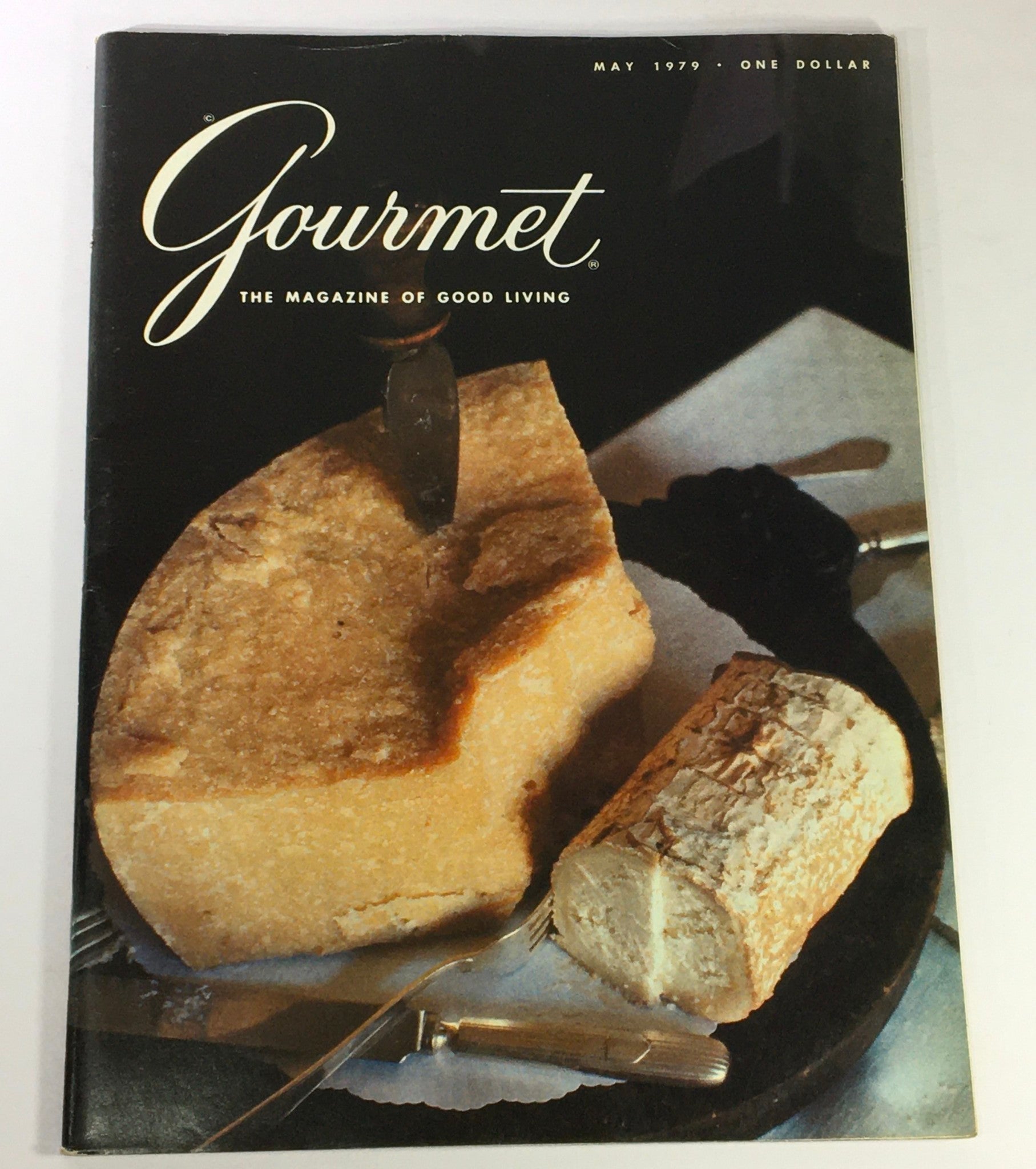 Cover of VTG Gourmet The Magazine of Good Living May 1979 featuring a cheese tray, showcasing culinary excellence and vintage dining culture.