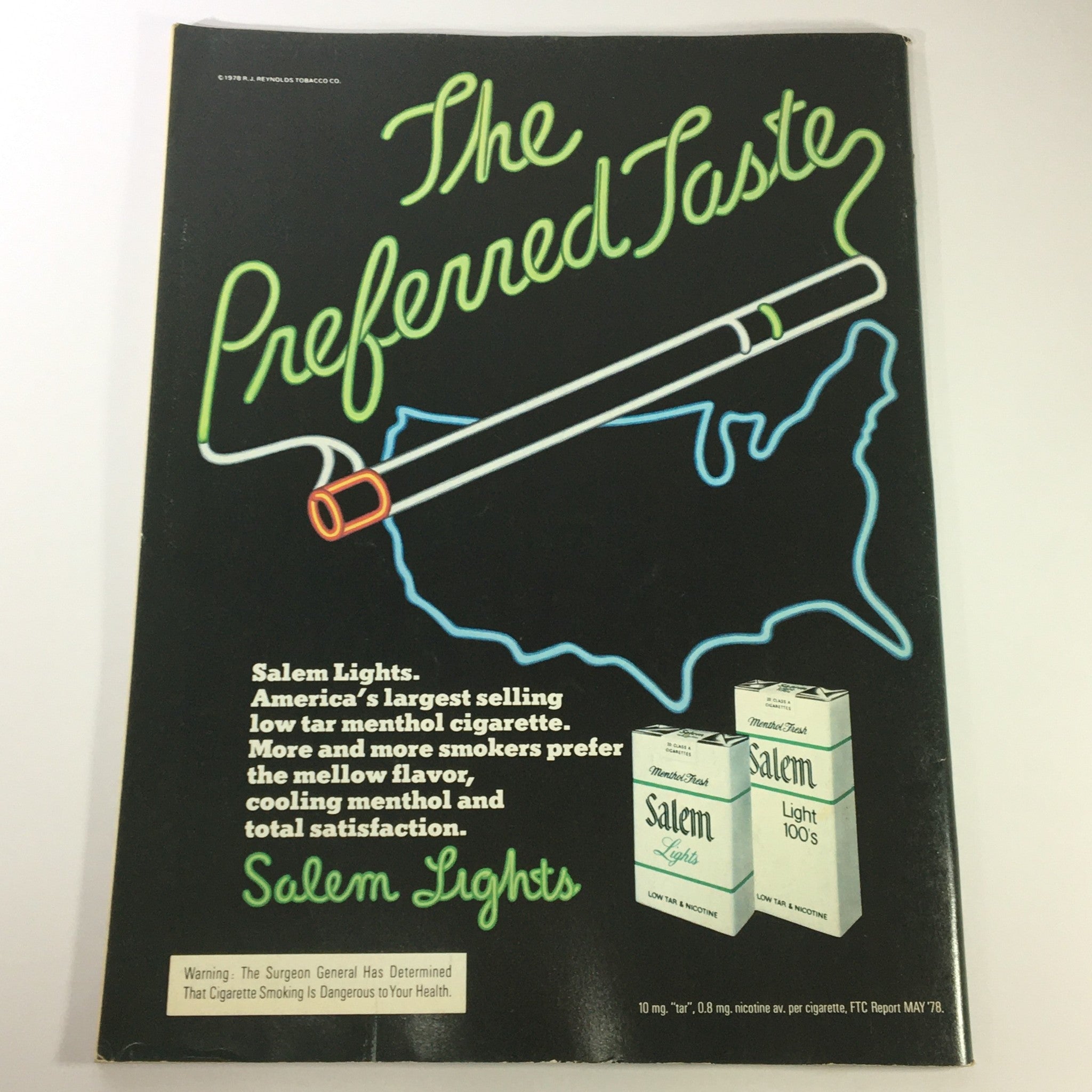 Cover page of a vintage advertisement from 1979, titled 'The Preferred Taste', featuring Salem Lights cigarette branding and images, reflecting the advertising style of the late 1970s.