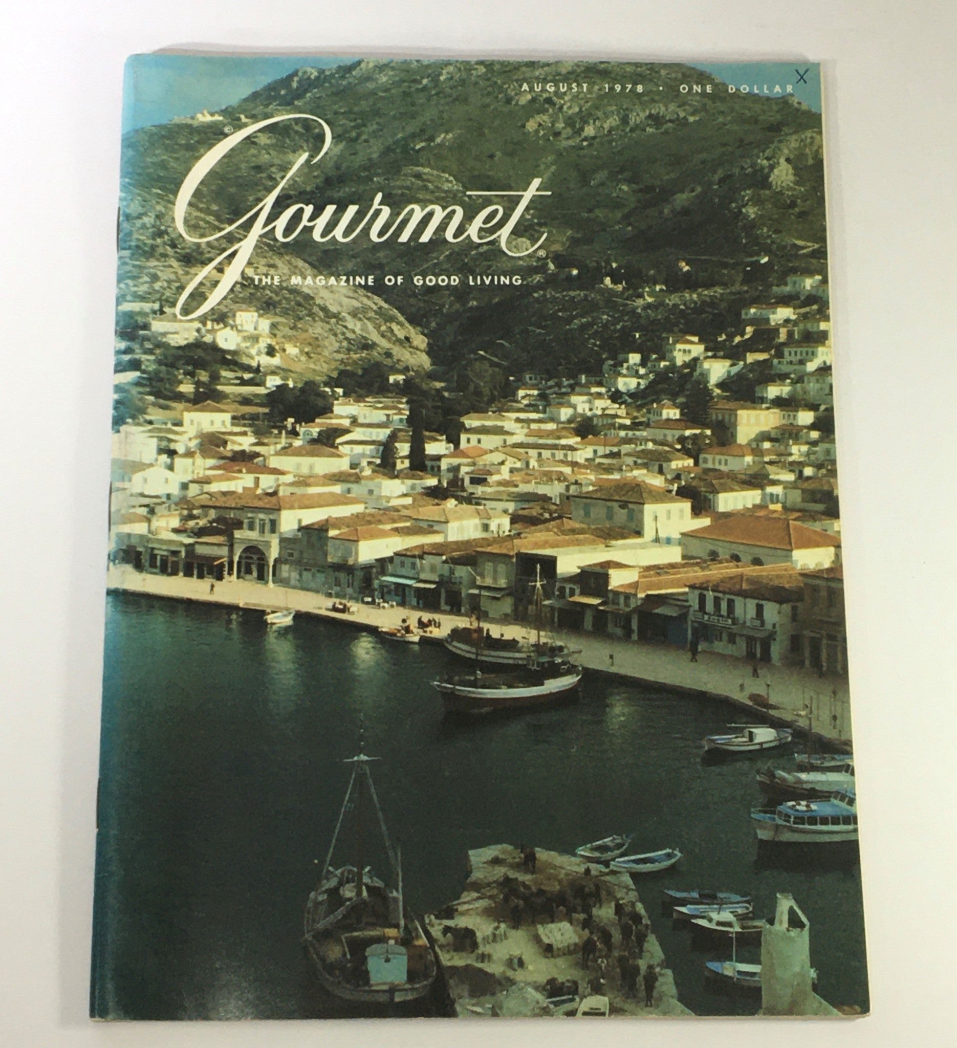 Cover of VTG Gourmet: The Magazine of Good Living, August 1978, featuring a picturesque coastal view and elegant typography.