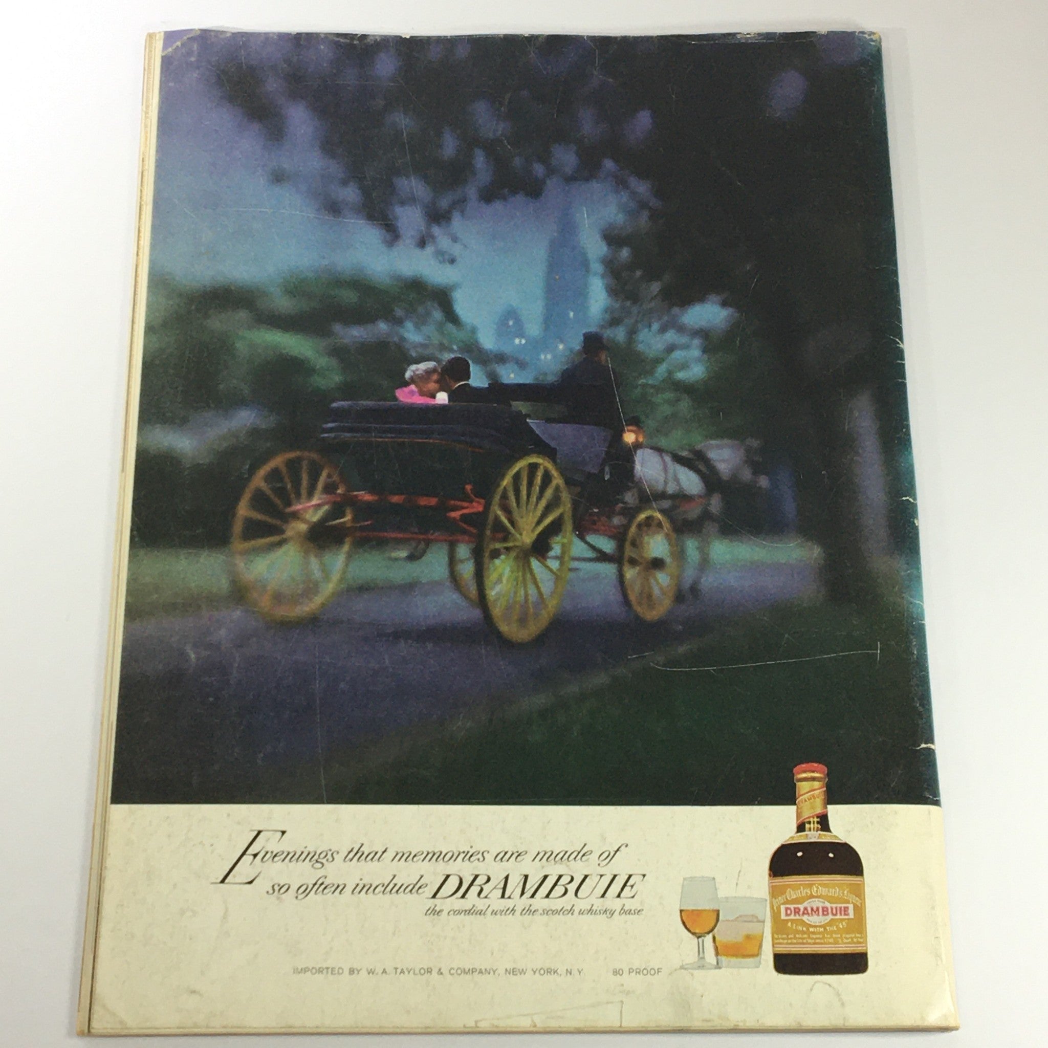Back cover of VTG Gourmet: The Magazine of Good Living September 1972, featuring an advertisement for Drambuie with a vintage carriage scene.