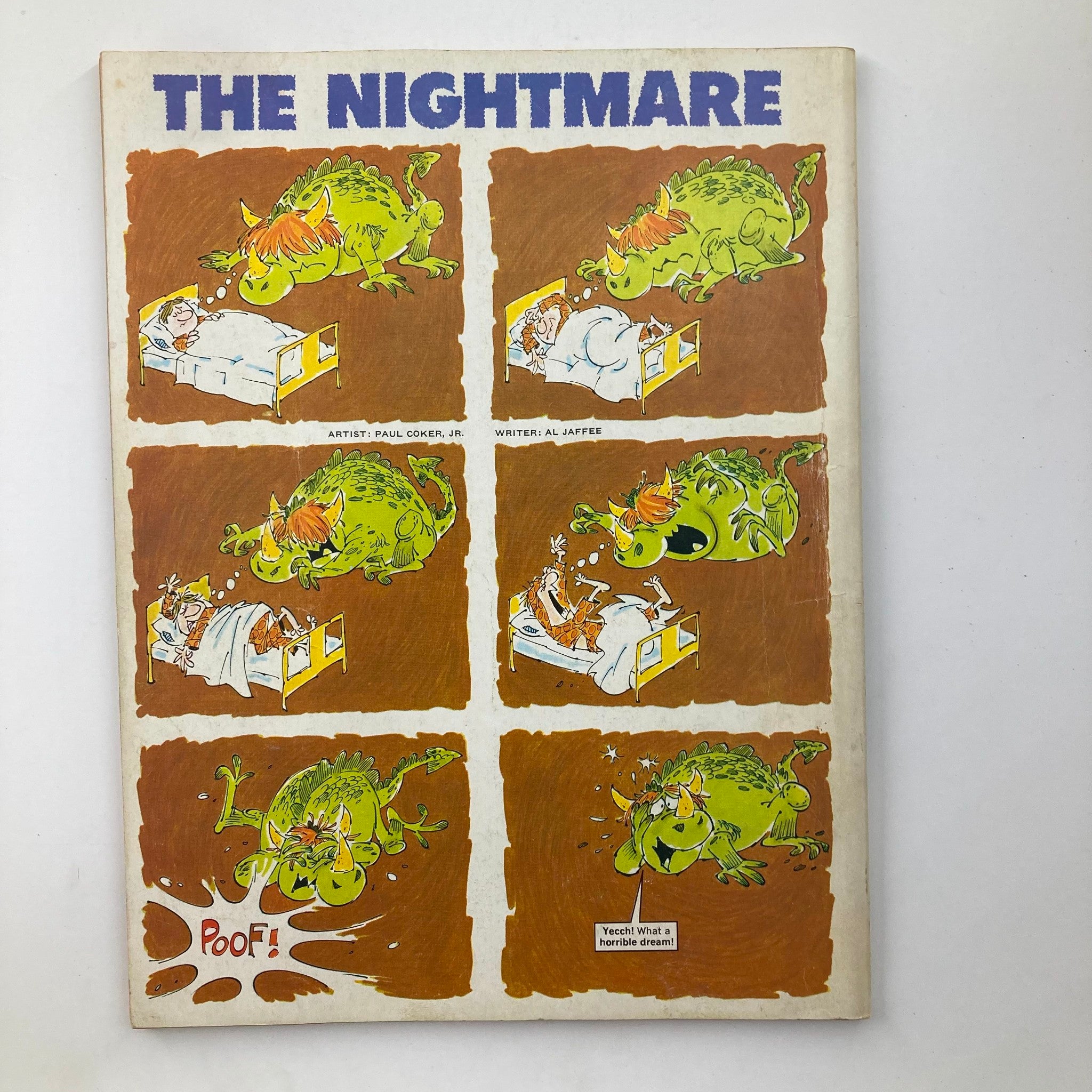 Back cover of Mad Magazine 1974 Super Special No. 14: The Blue Boy, featuring a comic titled 'The Nightmare' with playful illustrations by Paul Coker, Jr. and writing by Al Jaffee.