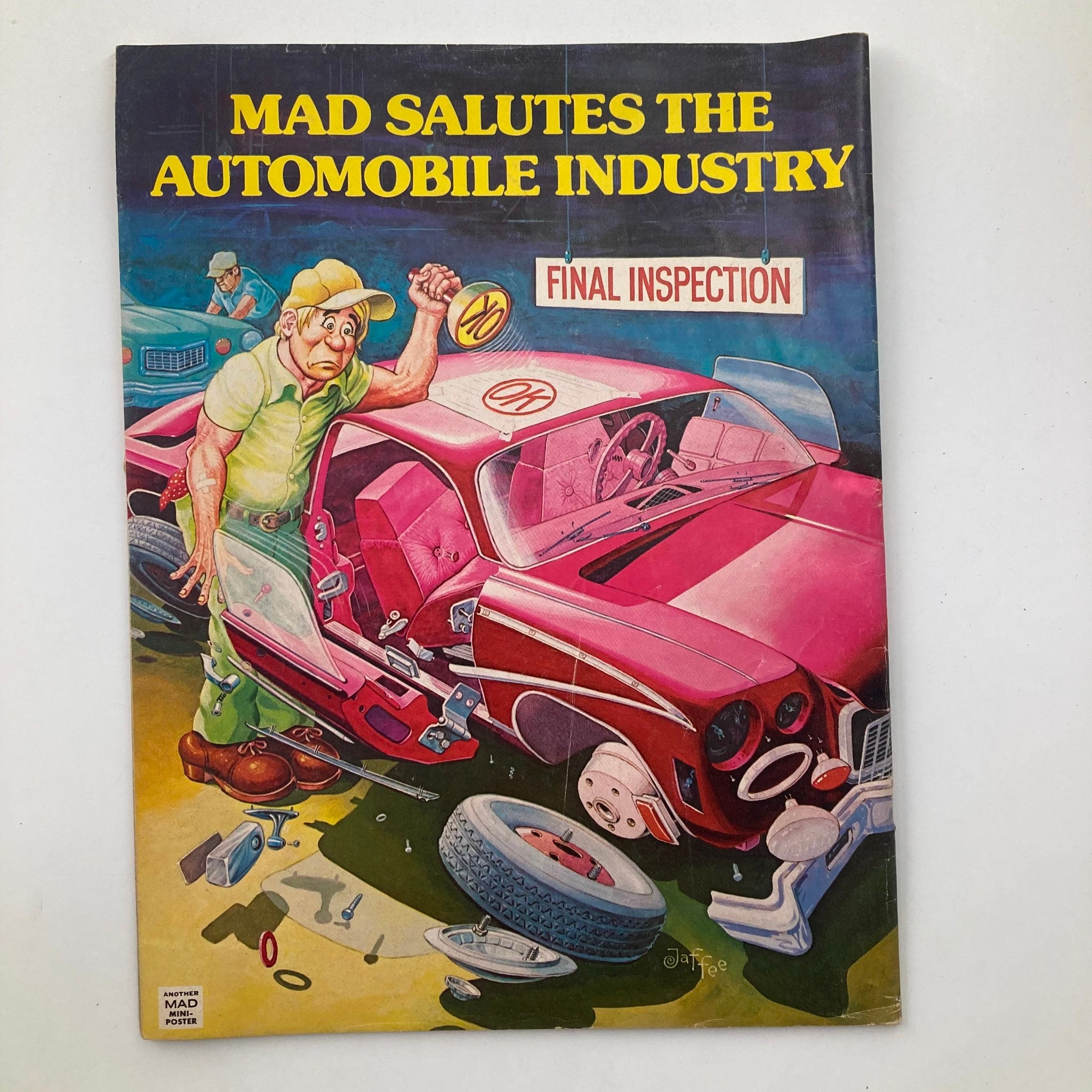 Back cover of Mad Magazine April 1977 No. 190, titled 'Mad Salutes the Automobile Industry: Final Inspection'.