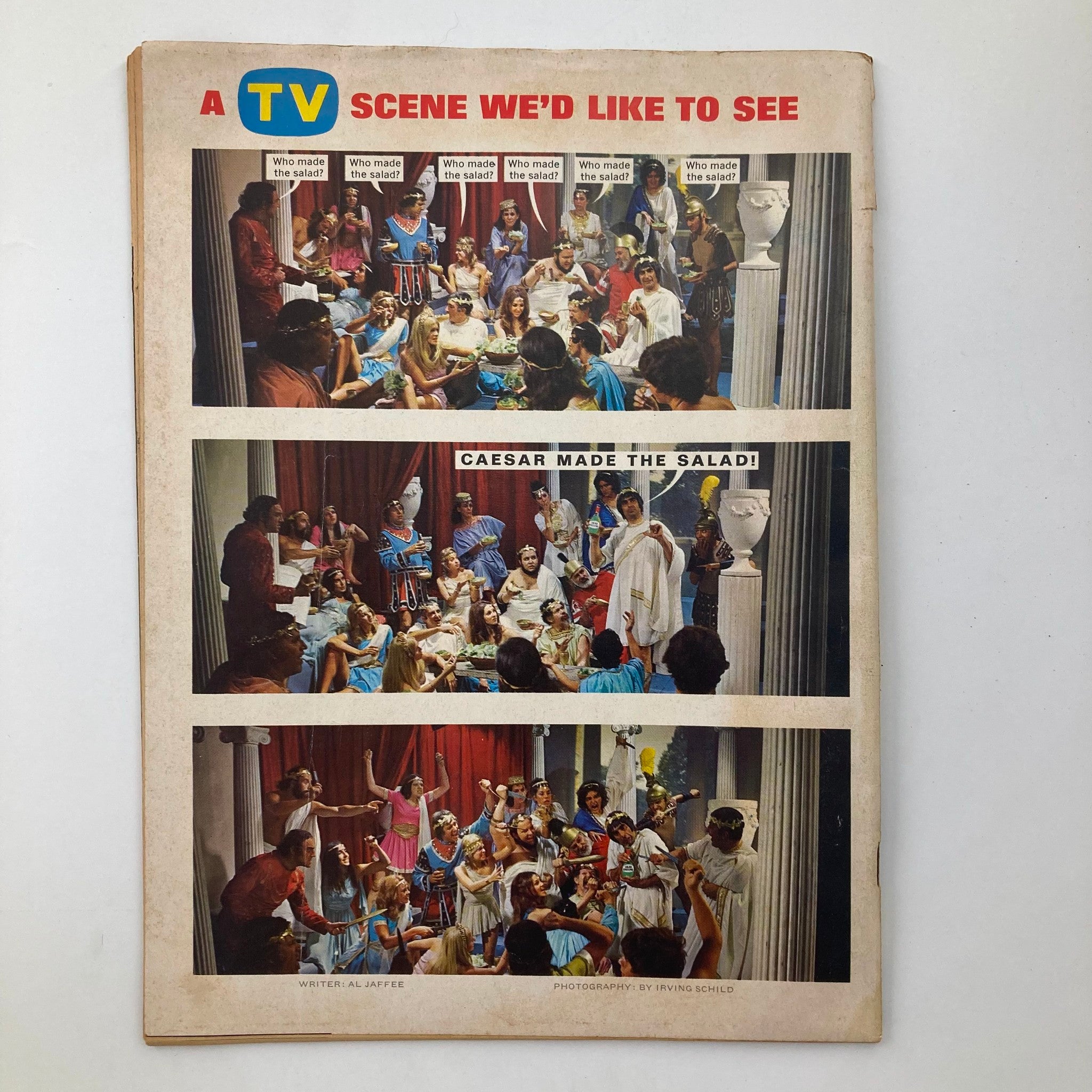 Back cover of Mad Magazine January 1972 No. 148 illustrating a comedic scene titled 'A TV Scene We’d Like to See' with characters in a humorous setting.